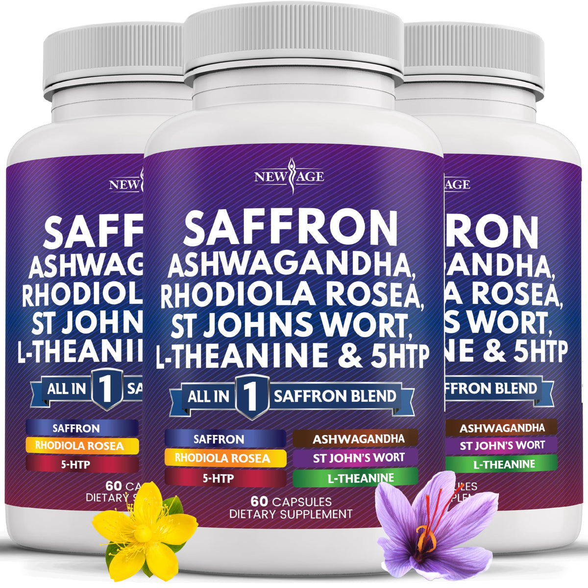 NEW AGE safran-ashwagandha, flacon de capsules pour le bien-être potentiel