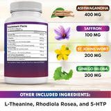 NEW AGE Safran: etiquette lisible montrant la formulation végane et les actifs clés.