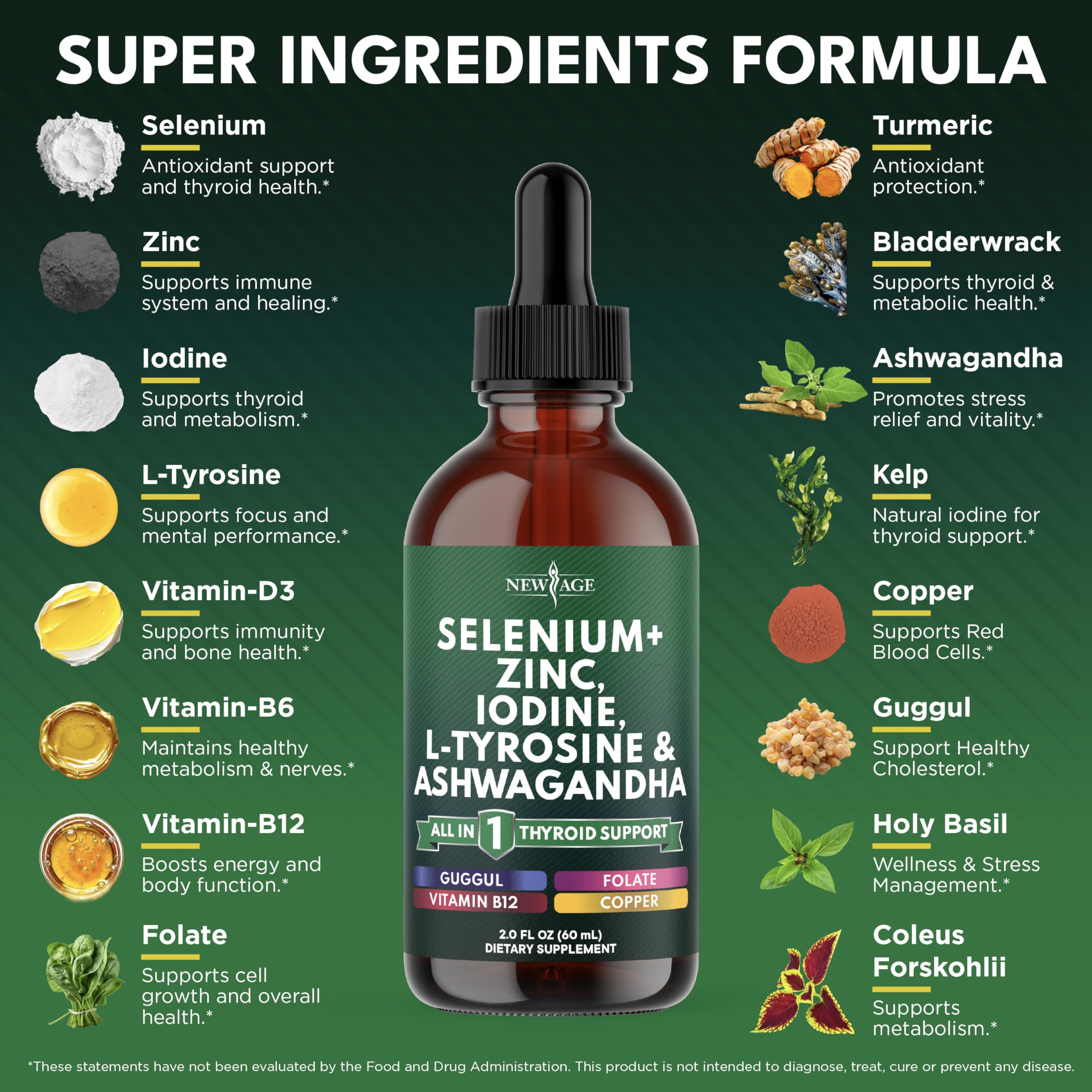 Sélénium et zinc dans les gouttes NEW AGE, formulation antioxydante et nutritive.