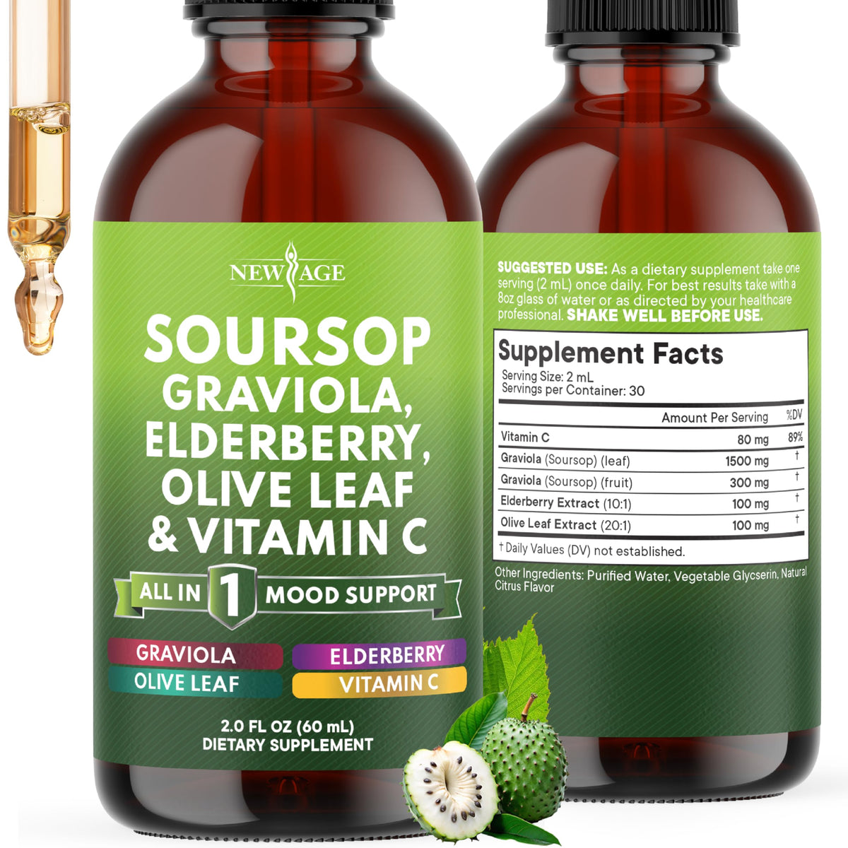 NEW AGE Soursop Drops bouteille: soutien immunitaire naturel et antioxydant.