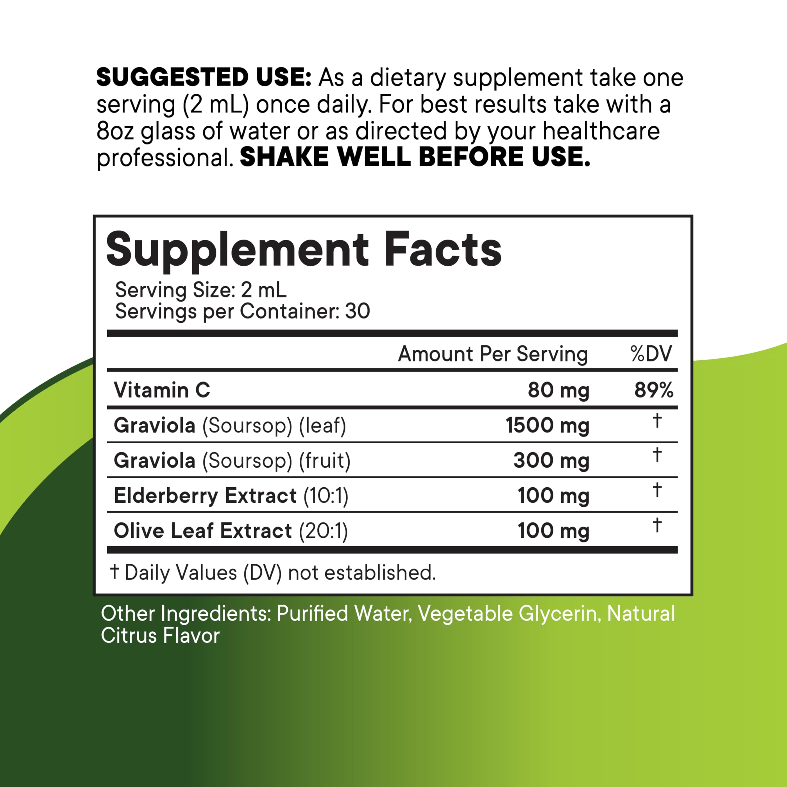 NEW AGE Soursop Drops dosage: 2 ml par jour pour une utilisation facile.