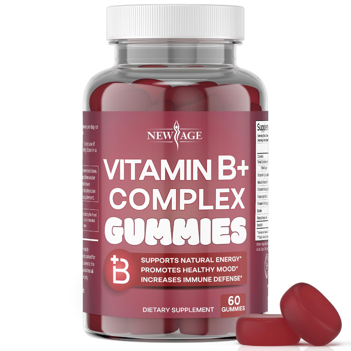 Gommes NEW AGE Complexe de vitamines B dans la bouteille, pratique et nutritives.