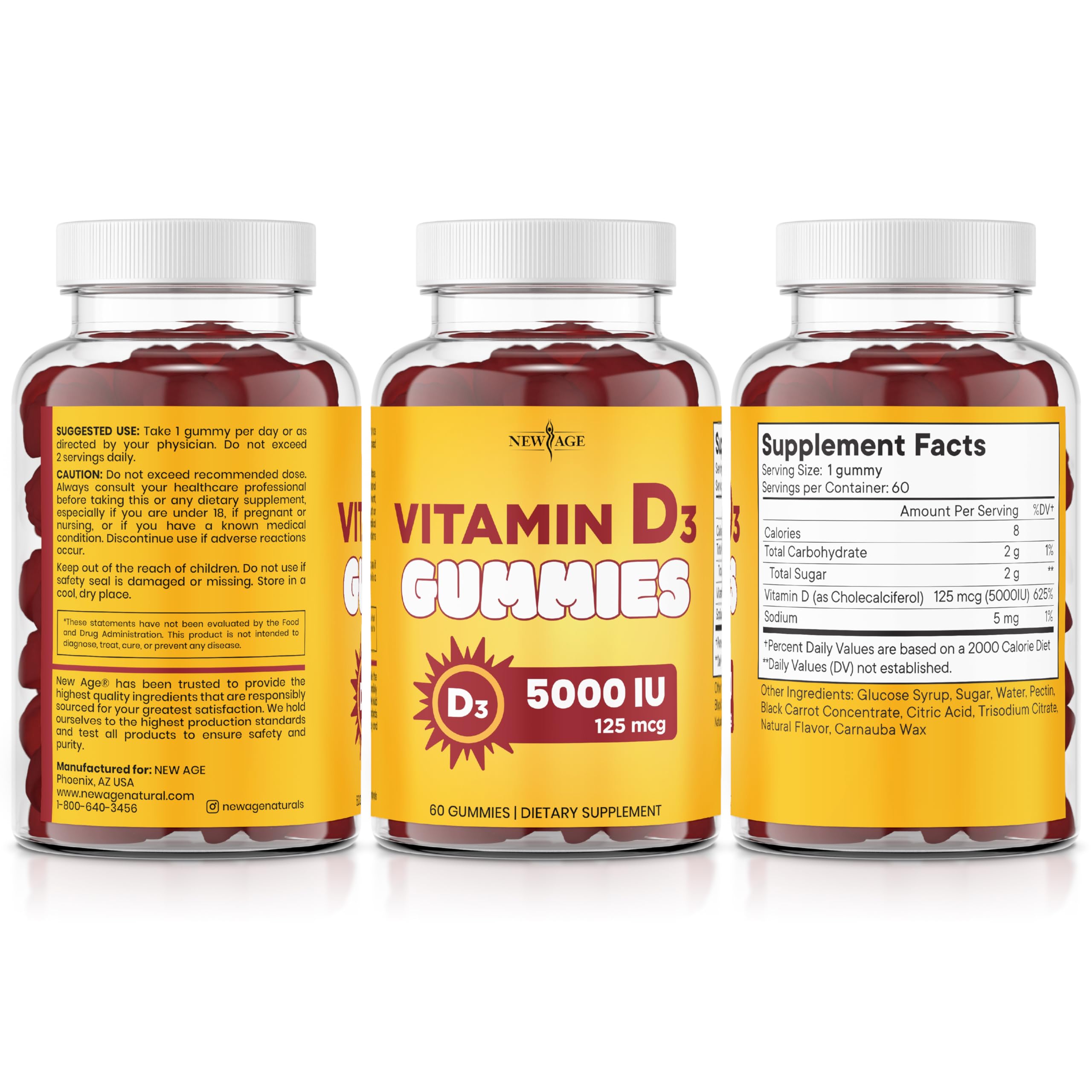 NEW AGE Gommes Vitamin D3 5000 UI – idéal pour intégrer votre routine quotidienne