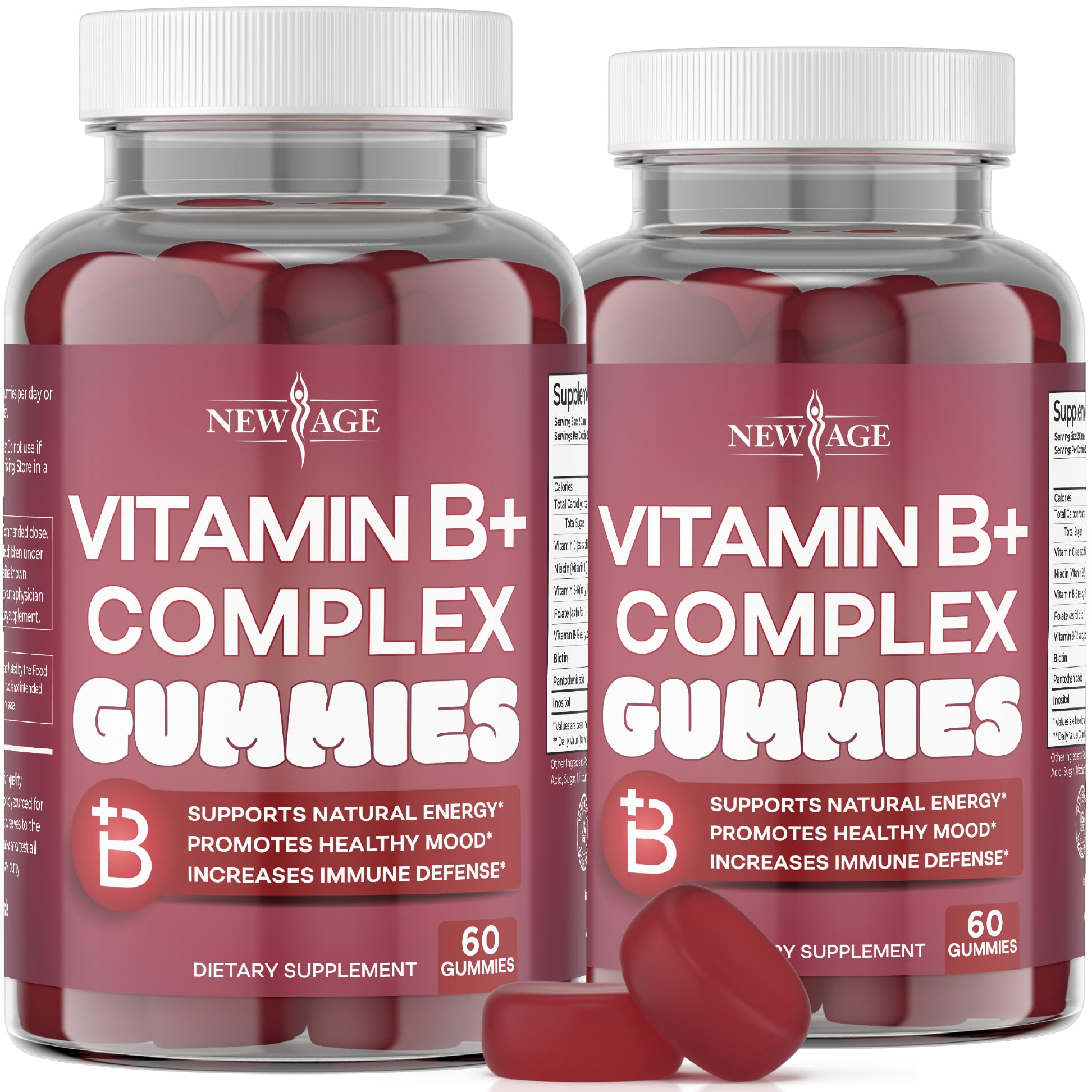 NEW AGE Gommes Complexes de Vitamine B – emballage USA, pratique pour la routine quotidienne.