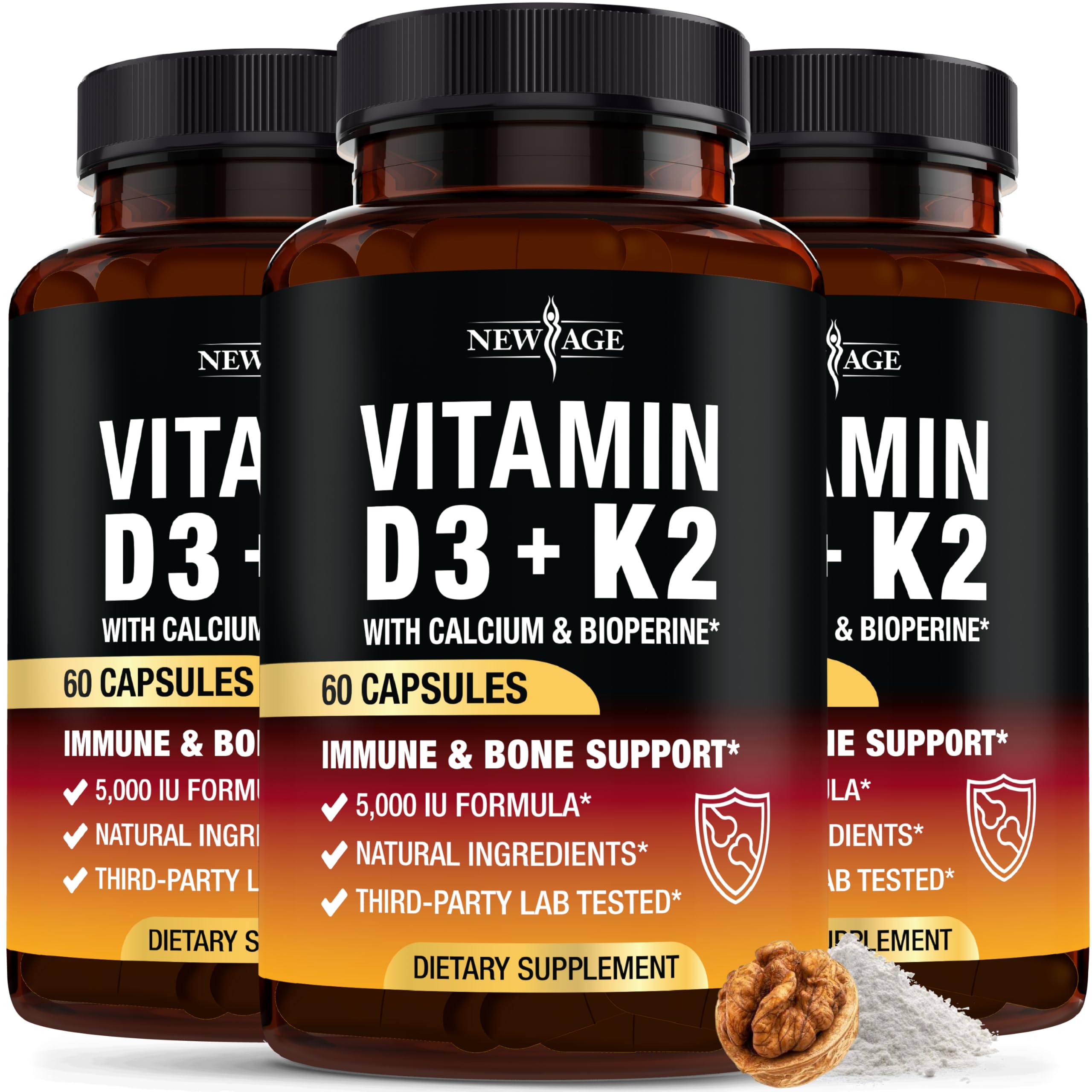 NEW AGE – Bouteille de capsules D3 et K2 MK-7 pour le soutien des os.