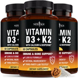 NEW AGE – Bouteille de capsules D3 et K2 MK-7 pour le soutien des os.