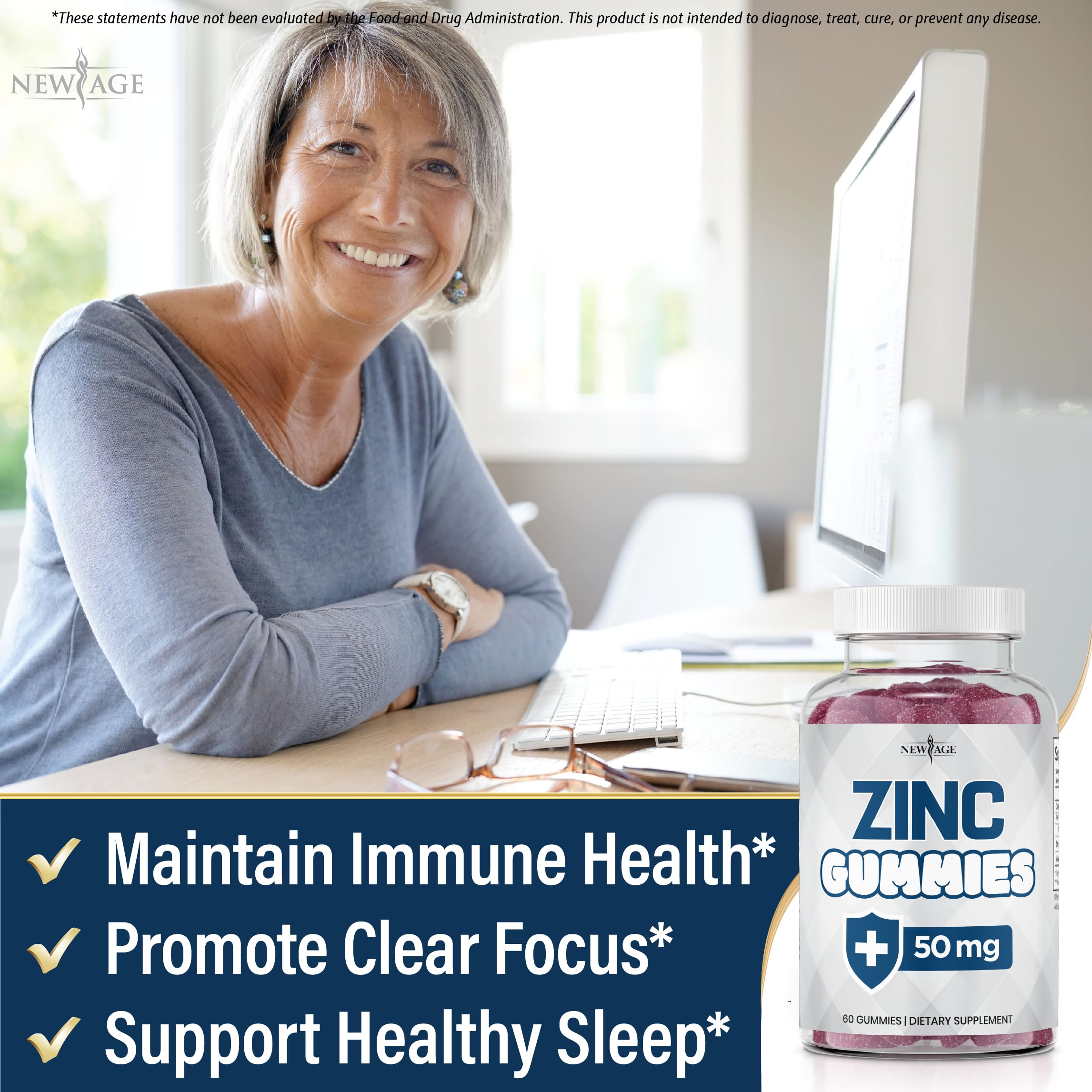 NEW AGE Zinc Gummies arôme fruits, goût agréable pour routine quotidienne.