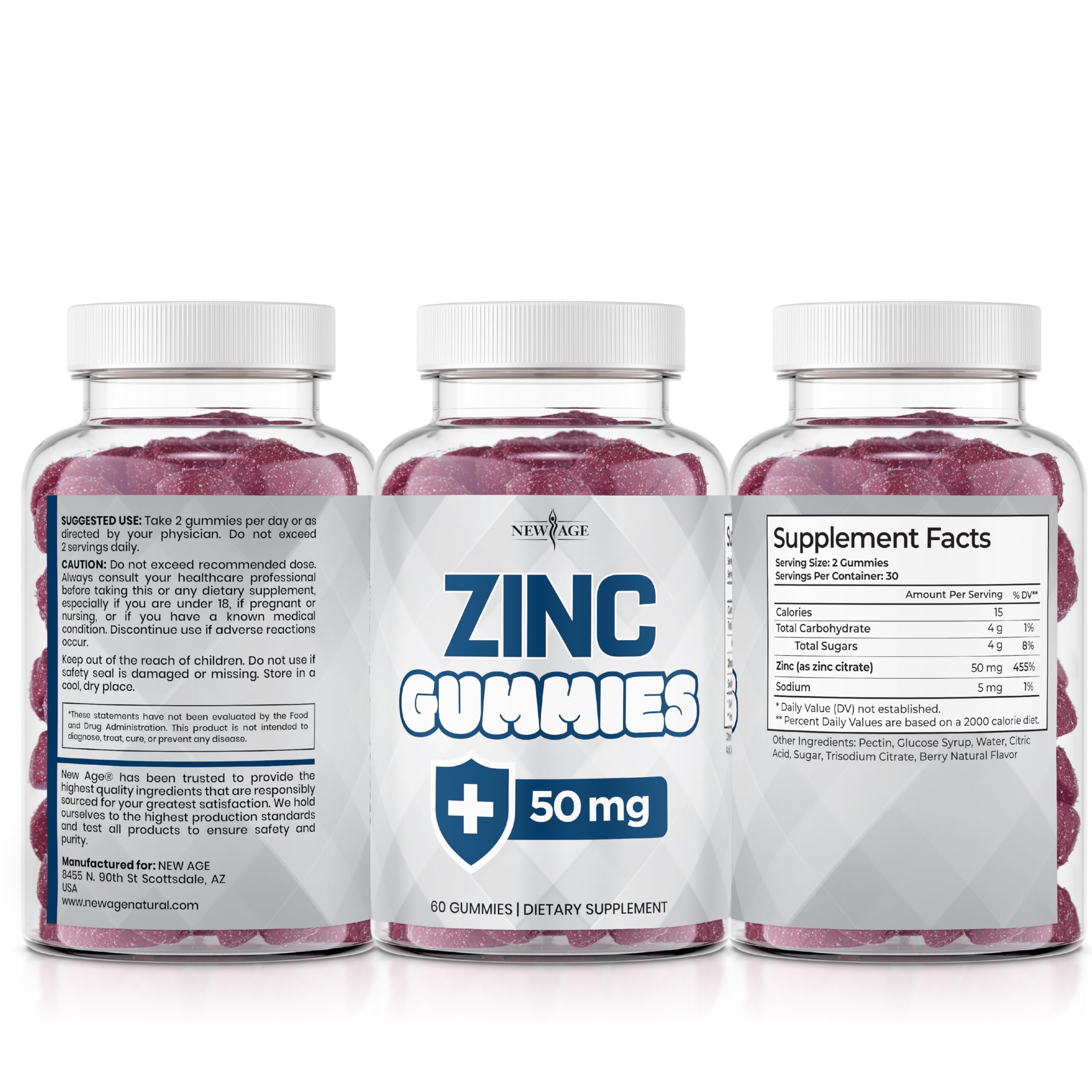 NEW AGE Zinc Gummies emballage pratique, facile à emporter.