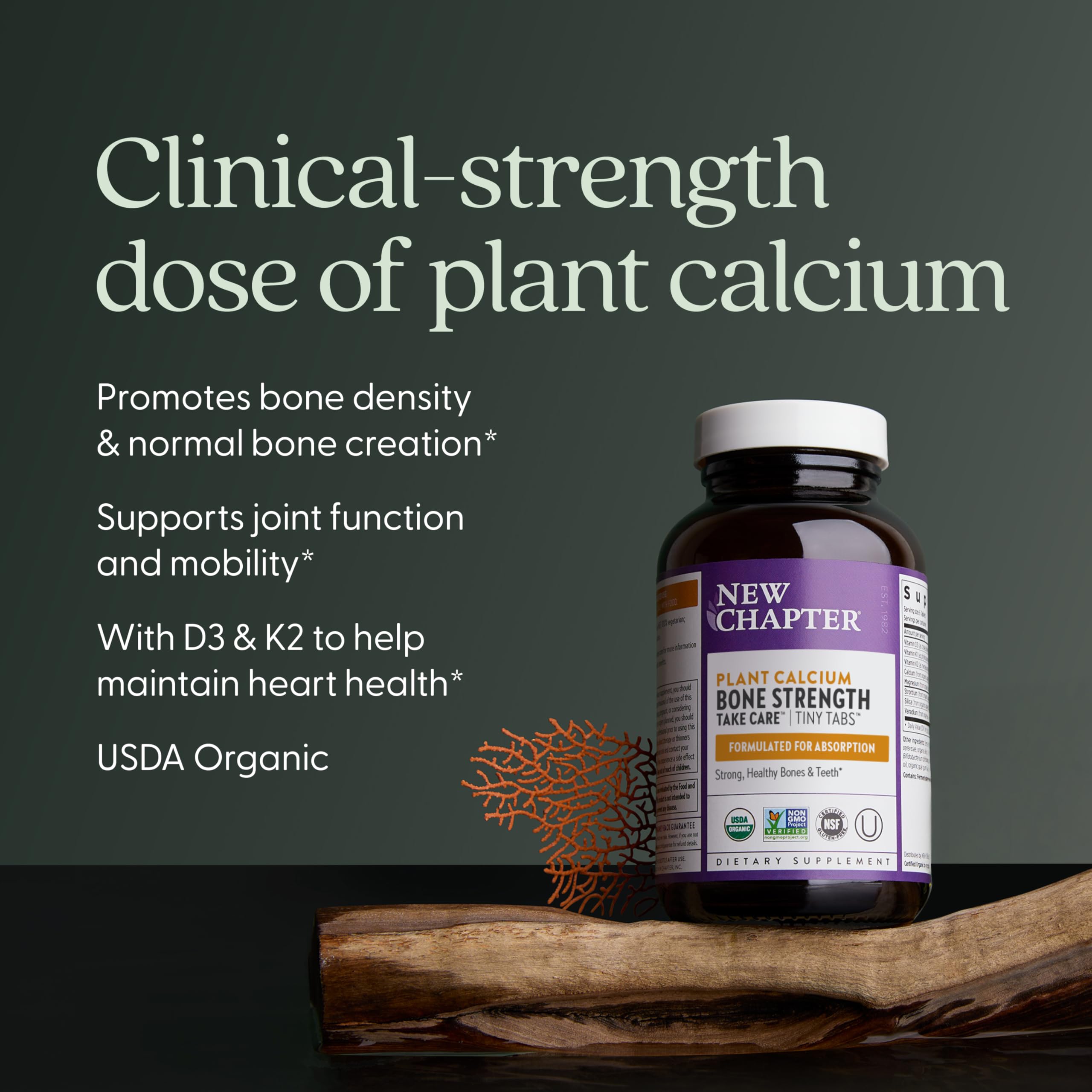 New Chapter Calcium – Etiquette produit visible attestant de la qualite et de la traçabilite.
