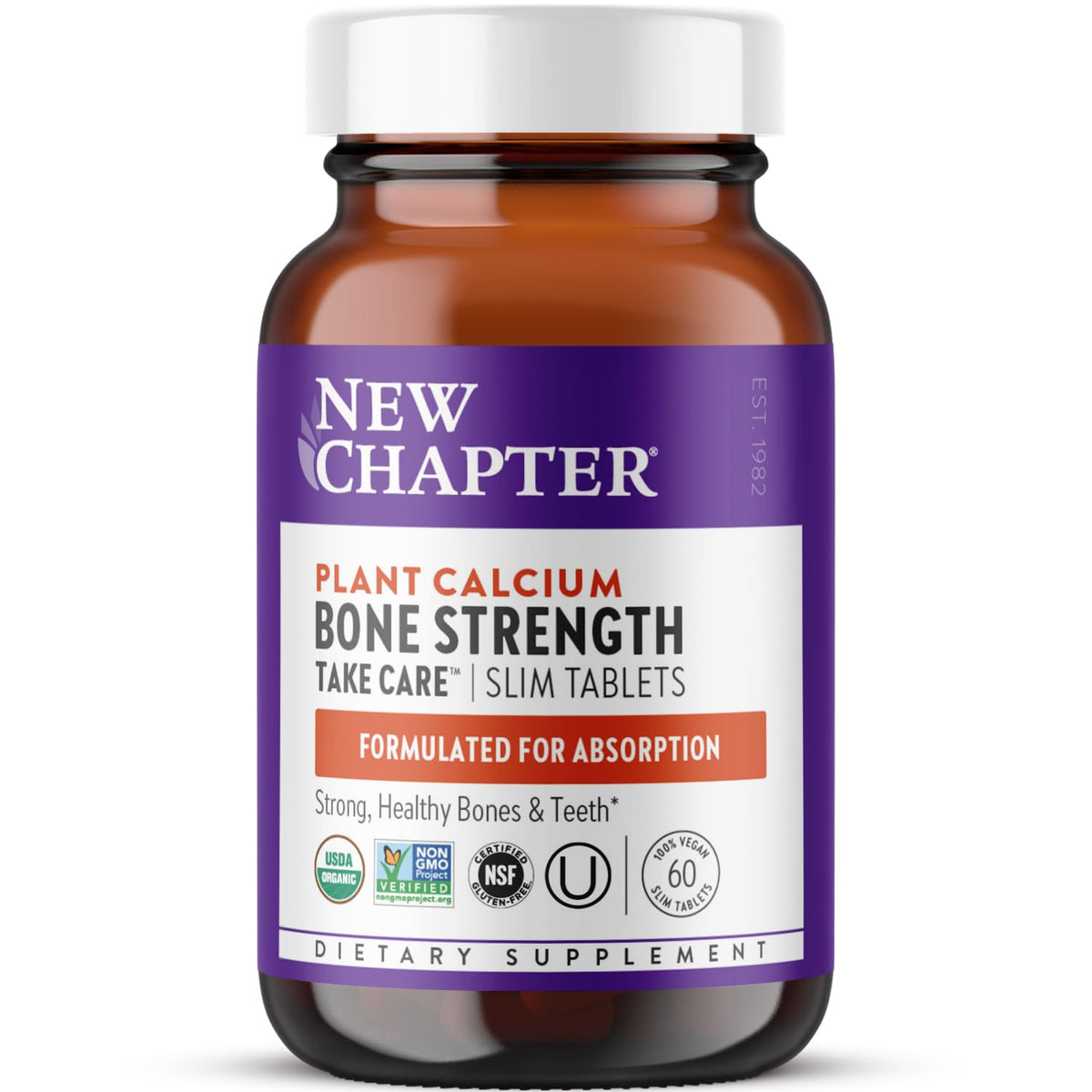 New Chapter Calcium flacon avant, compréhension d'une source végétale pour des os plus forts et mobilité