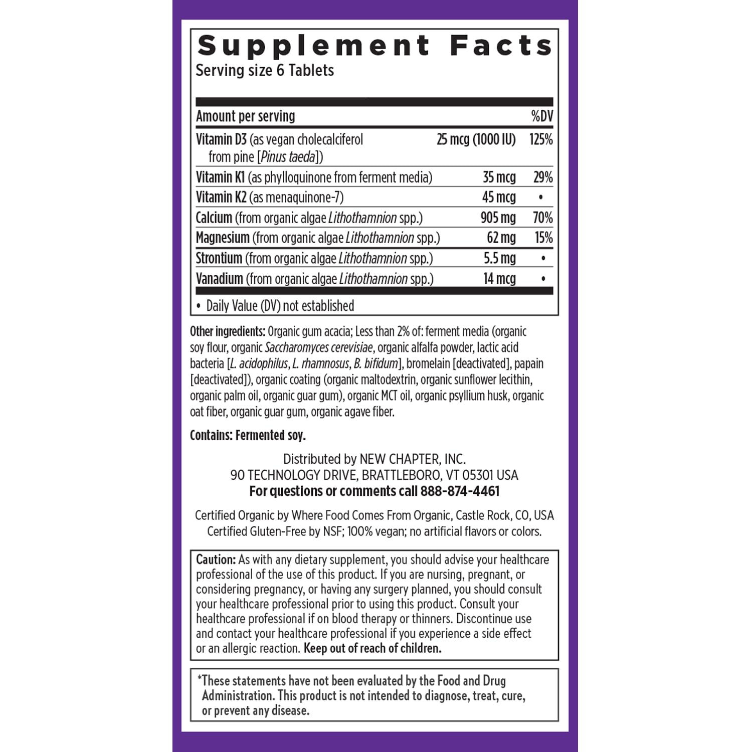 New Chapter Calcium – Certifie biologique USDA, sans OGM et vegetarien.