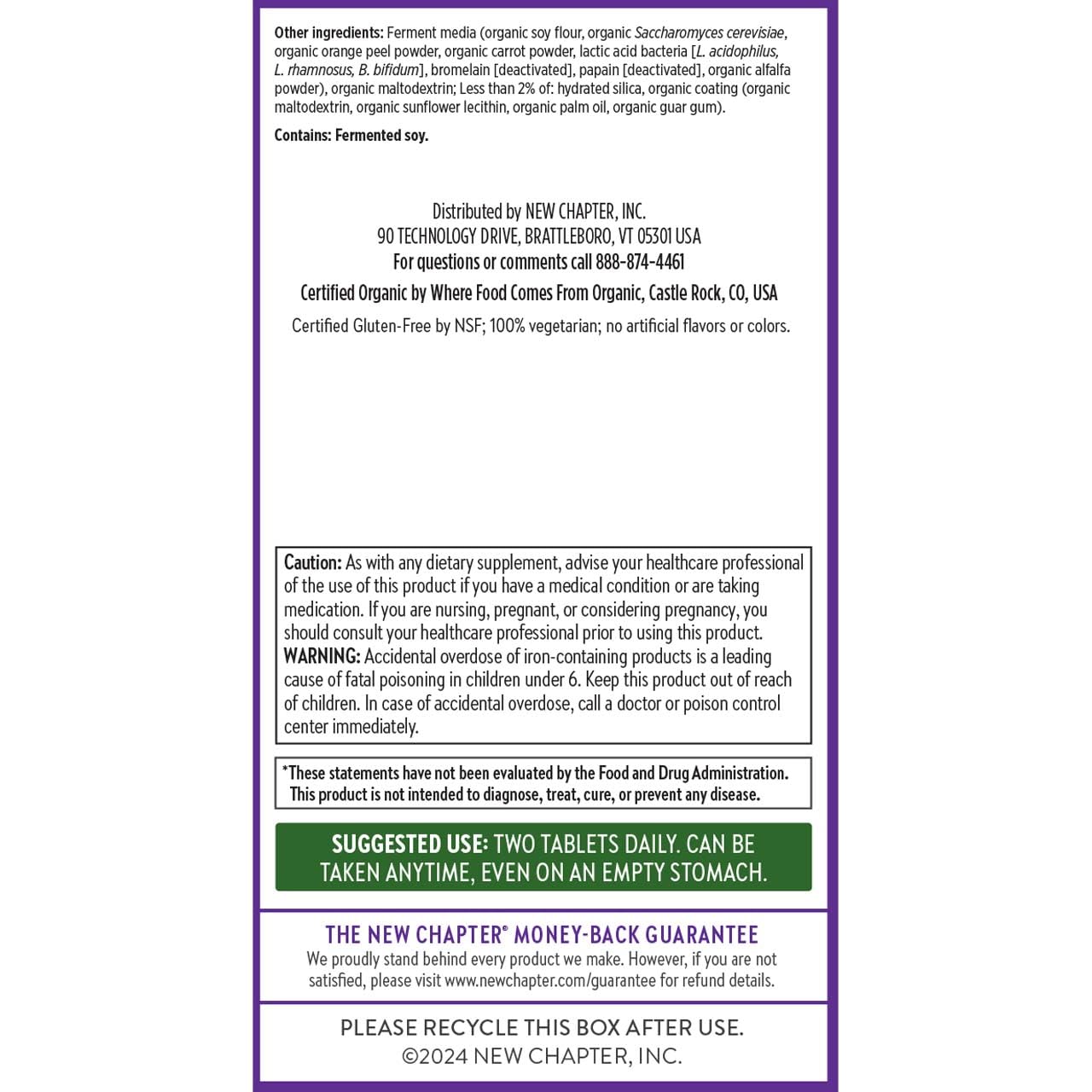 Certification biologique et Non-GMO – ingrédients sans OGM dans New Chapter.