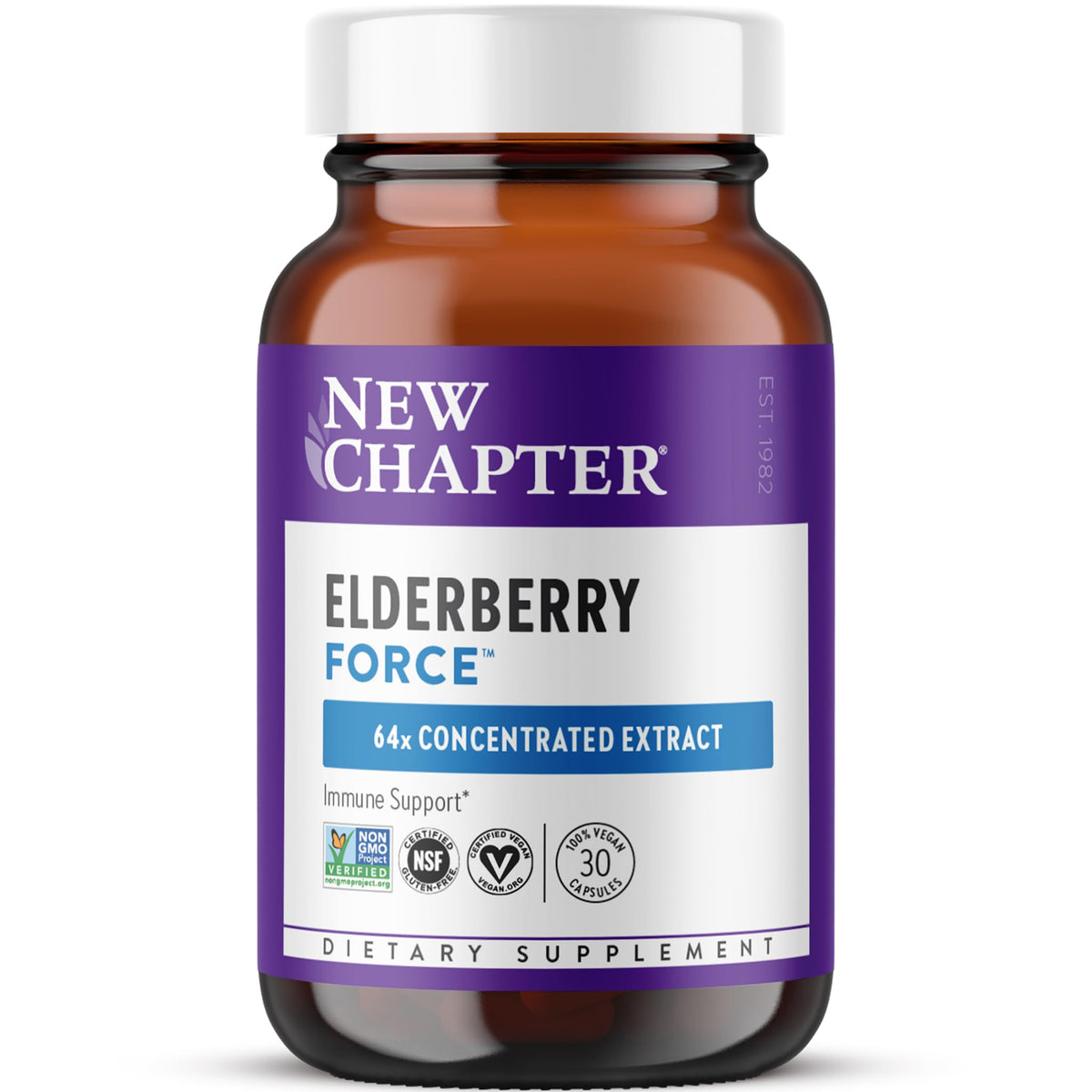New Chapter Elderberry Force – bouteille visible, soutien potentiel des défenses naturelles.