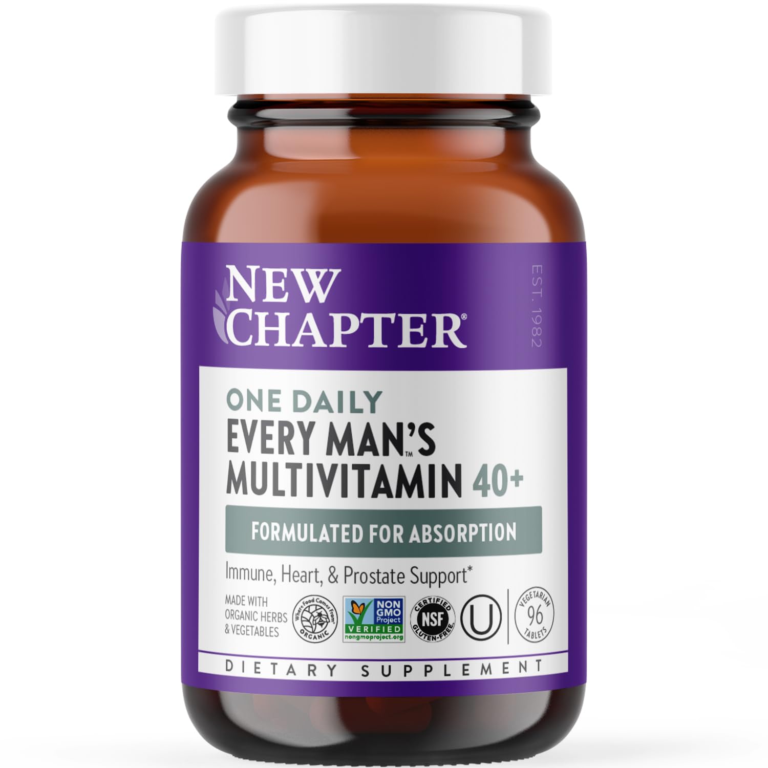 New Chapter Homme 40+ Multivitamine – bouteille, énergie soutenue et immunité potentielle.