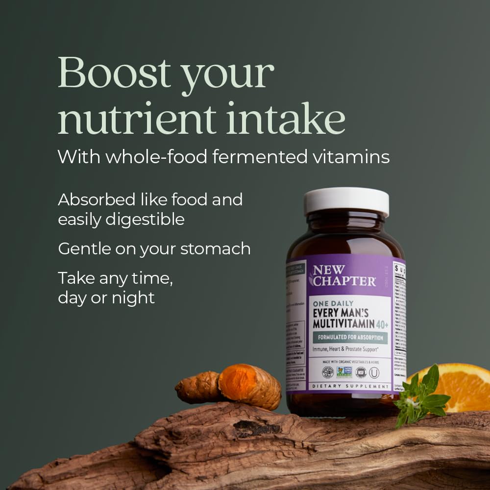 New Chapter Homme 40+ Multivitamine – ingrédients biologiques certifiés et sans additifs synthétiques.