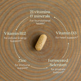 New Chapter Multivitamines Homme, étiquette biologique, ingrédients naturels et fermentation bénéfique.
