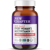 New Chapter multivitamine femmes 55+ en bouteille, énergie durable et soutien immunitaire.