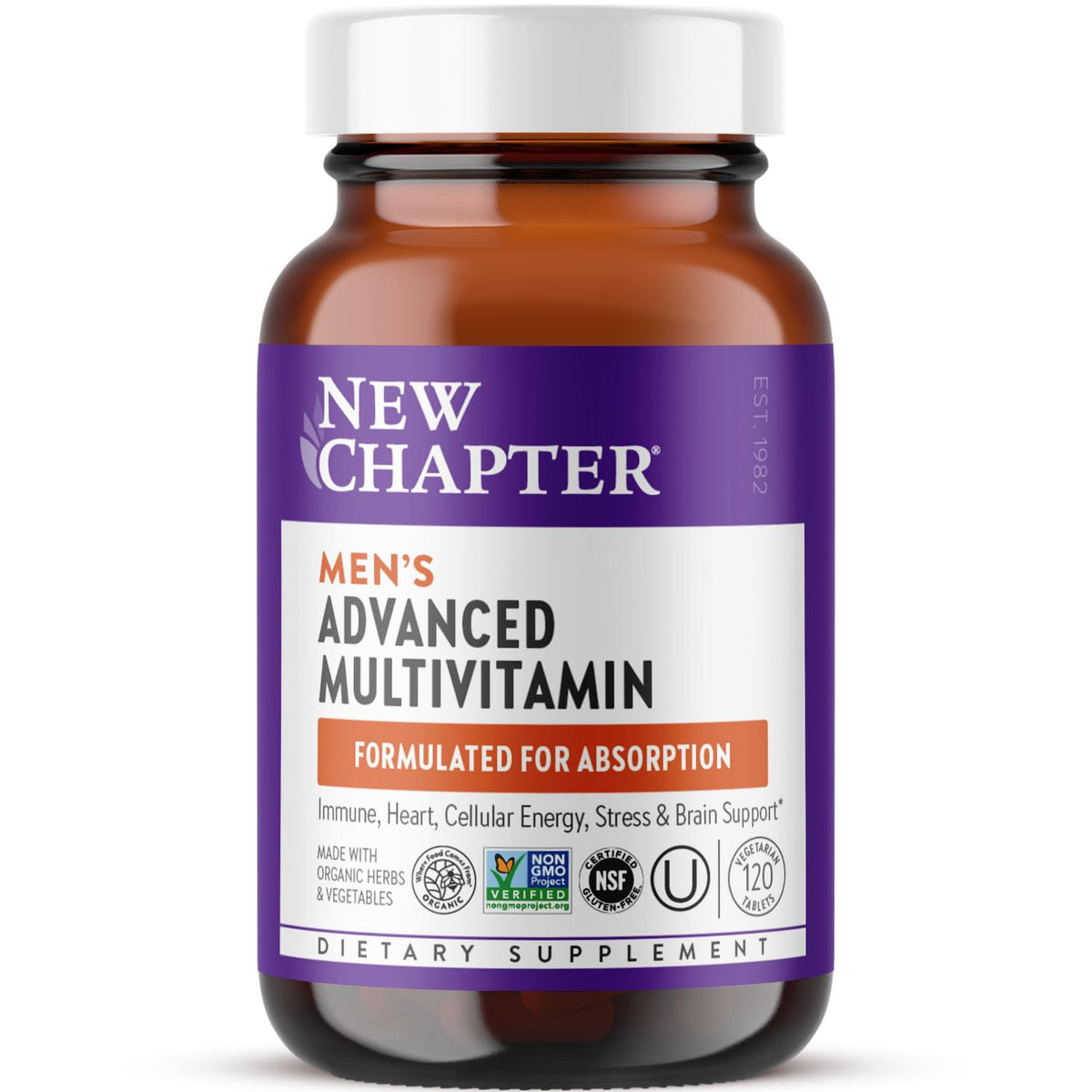 New Chapter Multivitamine Homme Avancé – boîte du produit, énergie quotidienne potentielle.