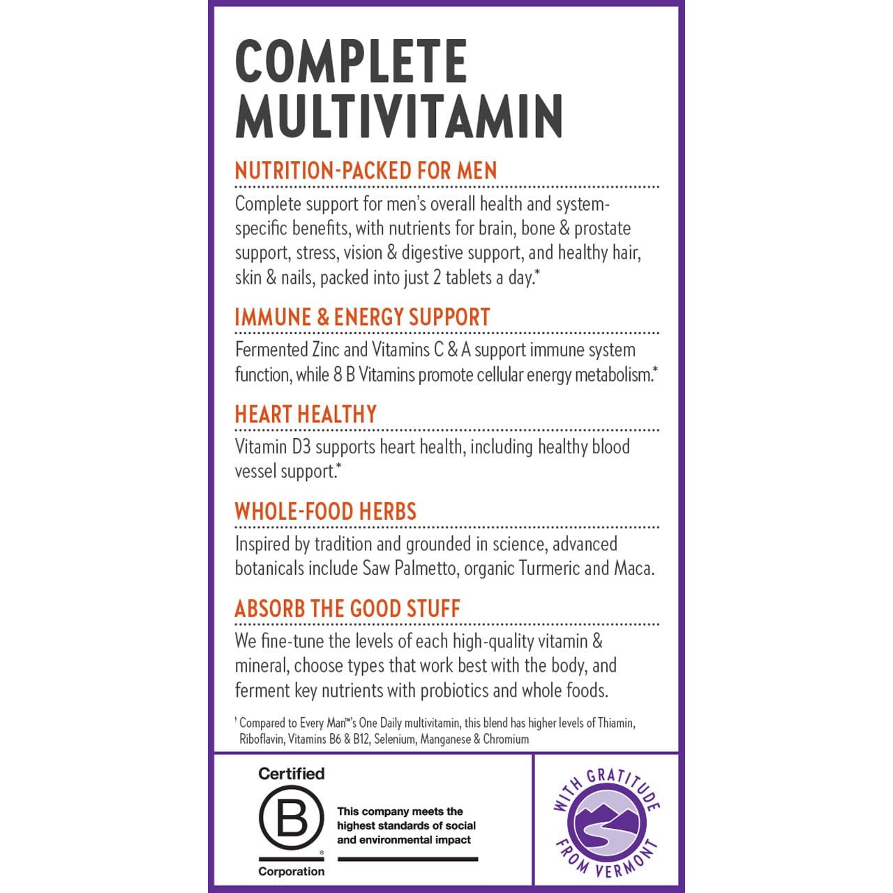 New Chapter Multivitamine Homme Avancé – formule végétarienne sans gluten et casher.