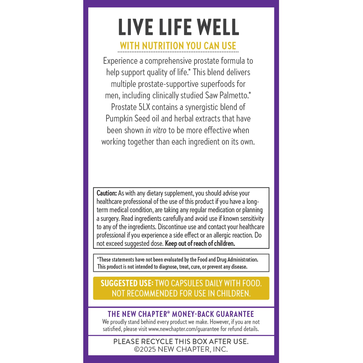 New Chapter Prostate 5LX — sélénium fermenté pour une vitalité générale du corps.