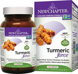 New Chapter Turmeric Force, bouteille de capsules dorées, soutien potentiel cardiovasculaire.