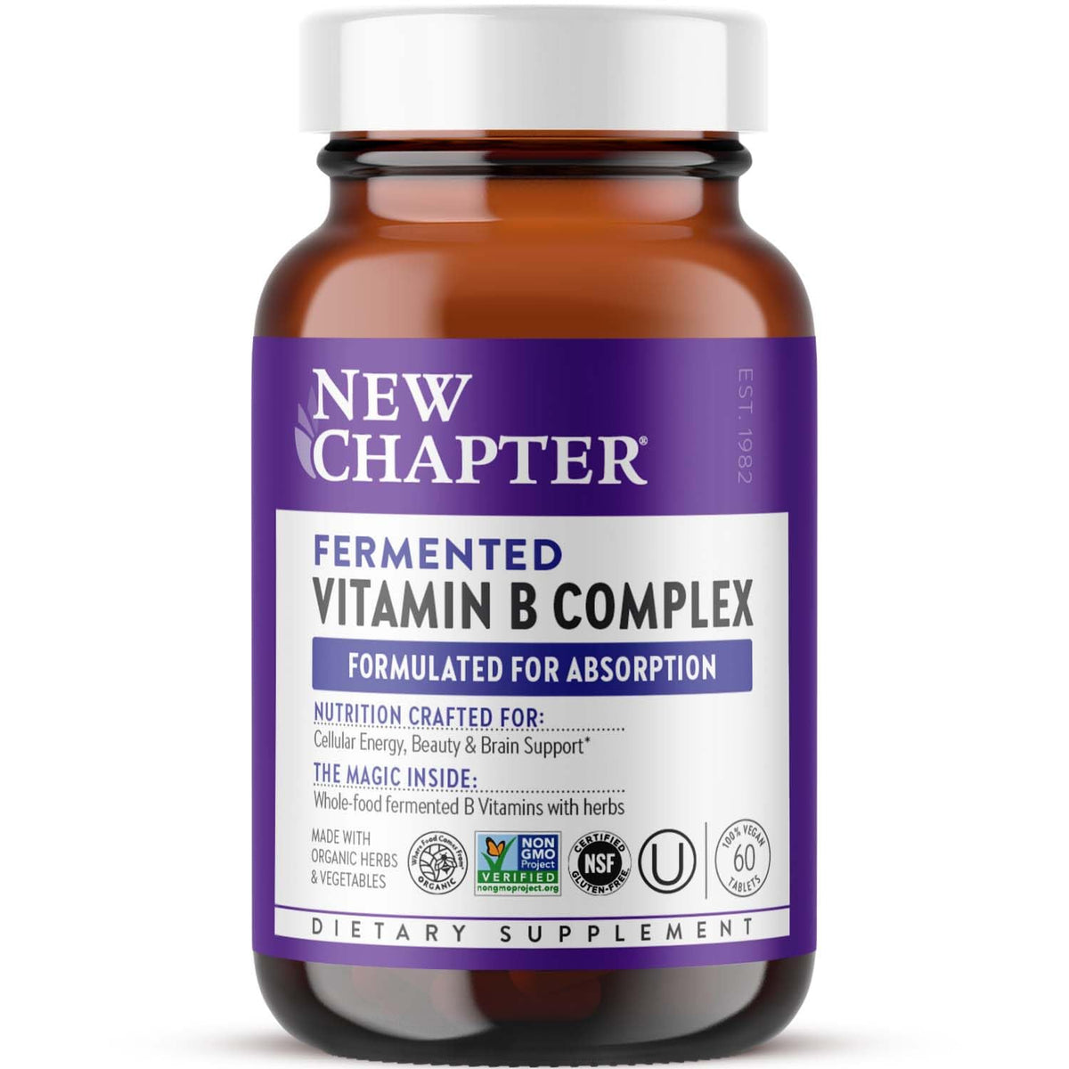 Nouvel Chapitre B Complexe fermenté, bouteille, absorption améliorée et énergie soutenue.