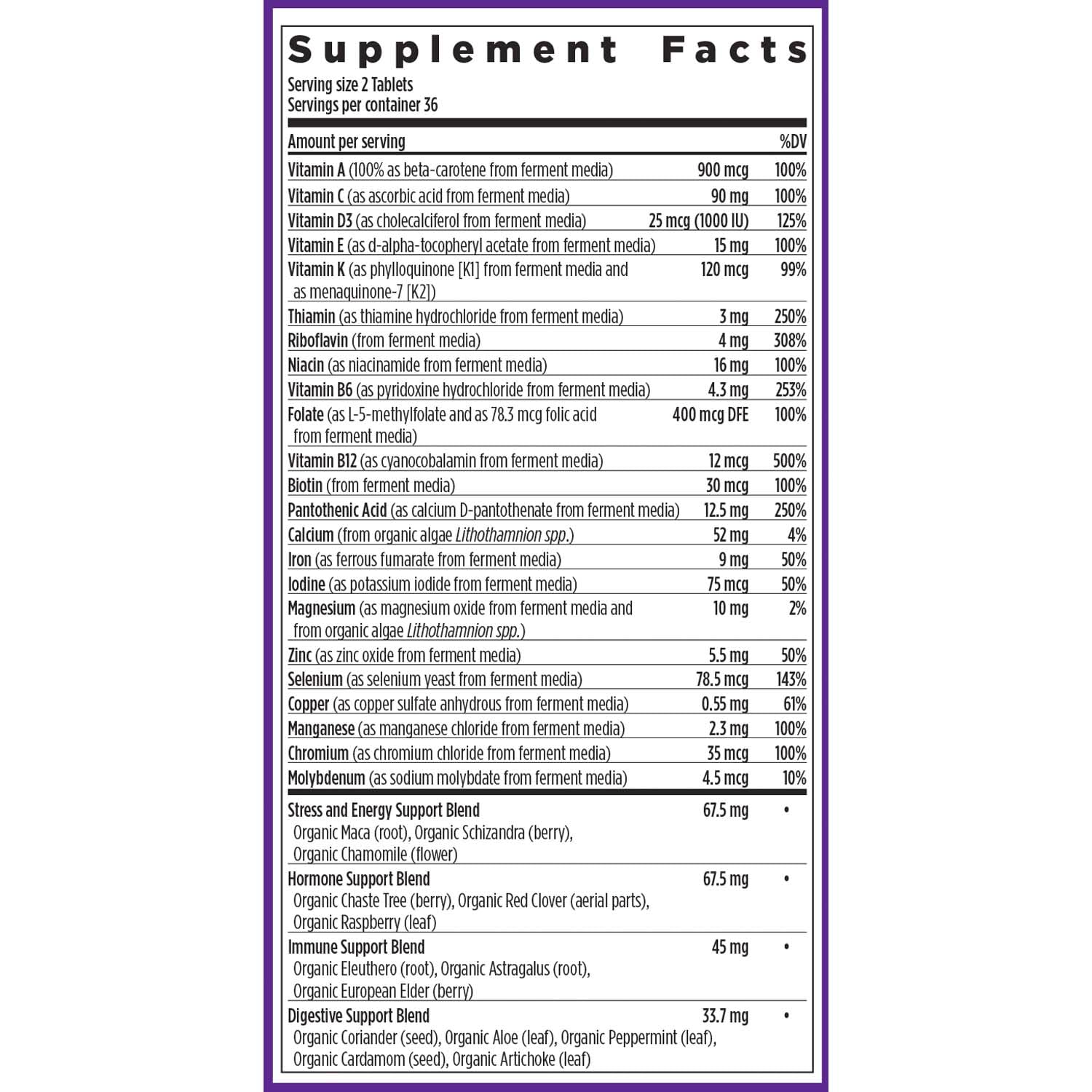 Formule végétale biologique et Non-GMO – ingrédients propres pour femmes actives.