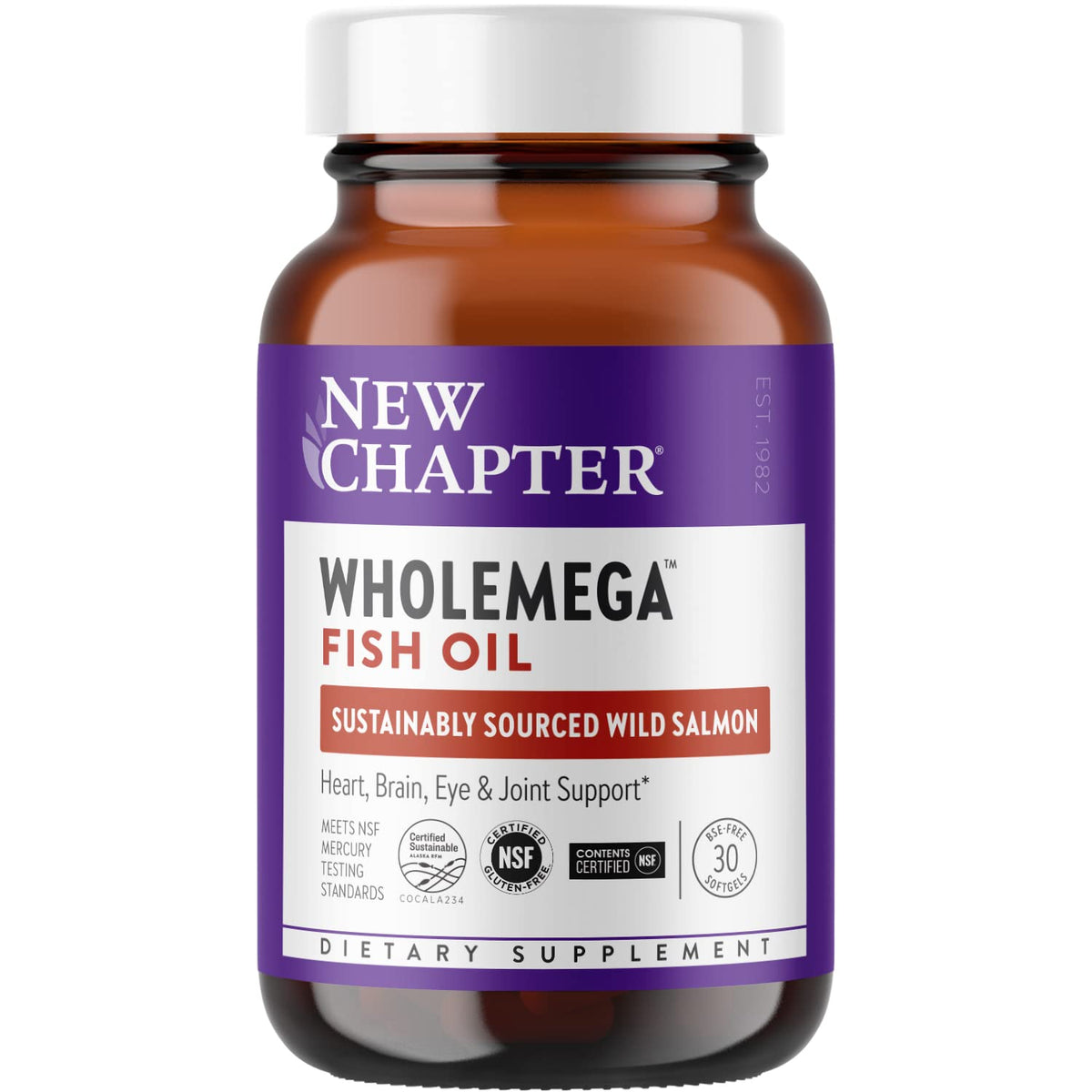 New Chapter Wholemega 1000 mg – flacon et gélules d'huile saumon sauvage