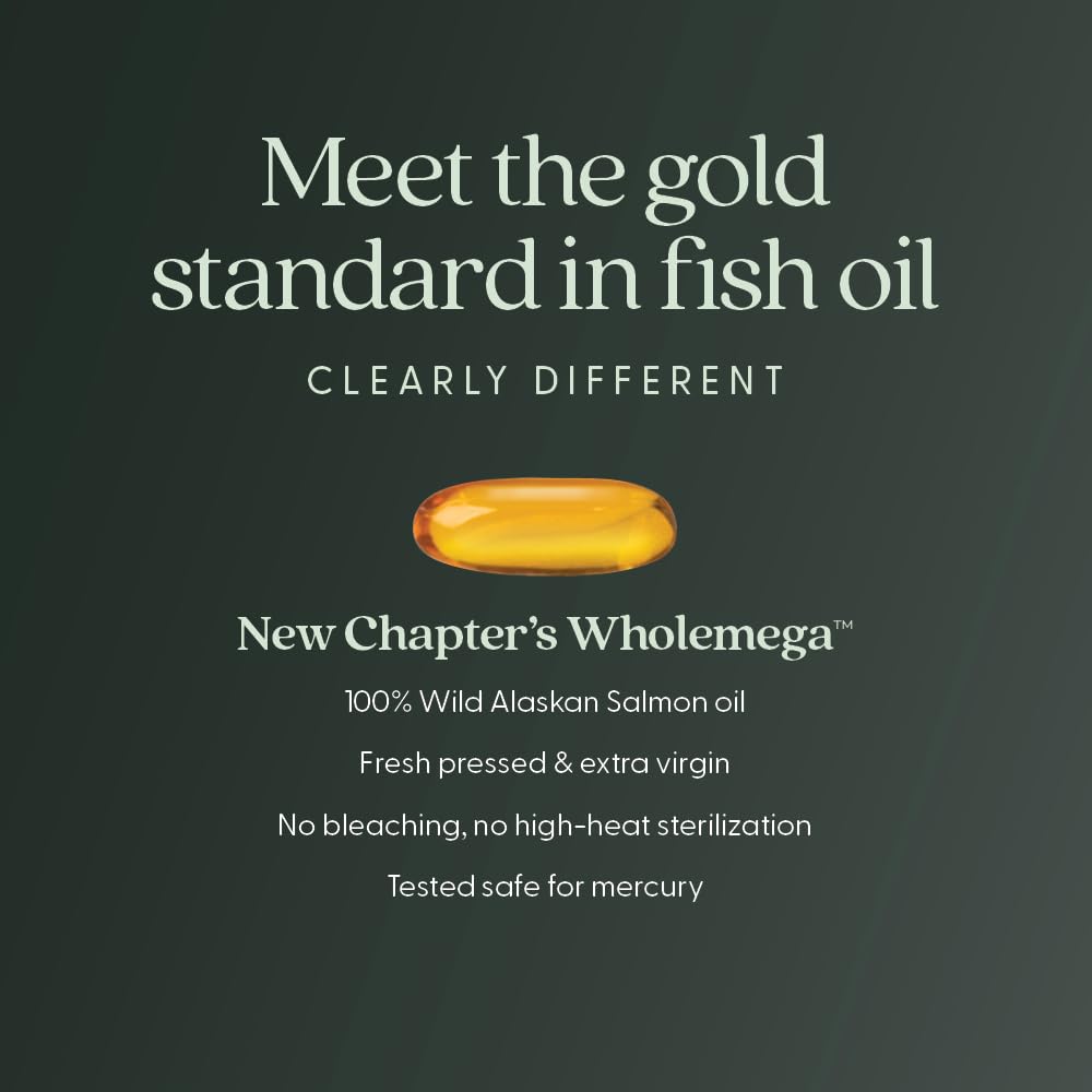 New Chapter Wholemega: saumon sauvage d'Alaska certifié Sans OGM pour une source pure d'oméga.