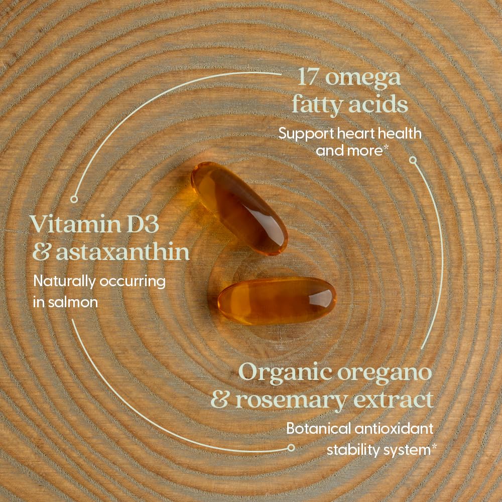 New Chapter Wholemega: vitamine D3 et astaxanthine pour un soutien antioxydant naturel quotidien.