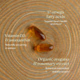 New Chapter Wholemega: vitamine D3 et astaxanthine pour un soutien antioxydant naturel quotidien.