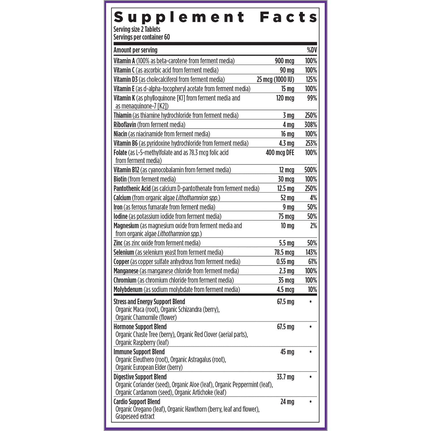 Ingrédients biologiques et végétariens certifiés, faciles à assimiler.