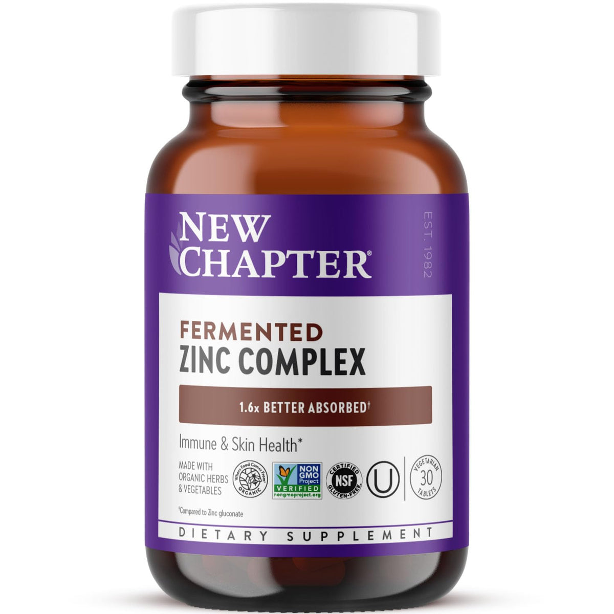 New Chapter zinc fermenté dans la bouteille – absorption potentiellement améliorée.