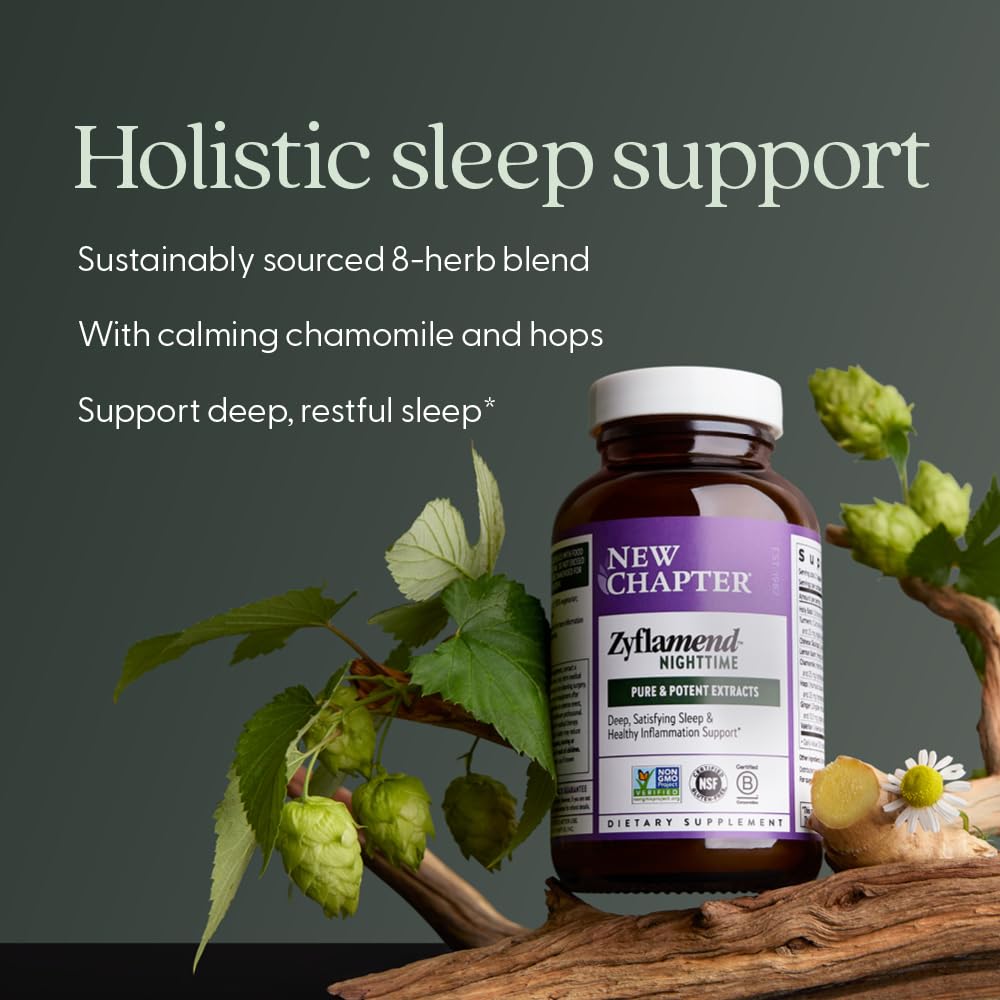 New Chapter Zyflamend Nuit: mélisse et calmants végétaux pour un sommeil plus paisible.