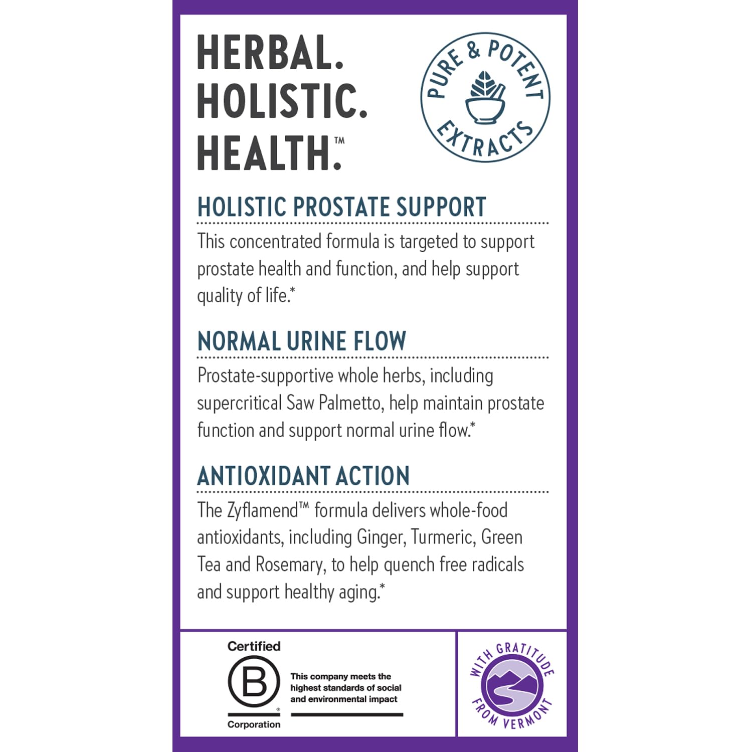 Extrait de romarin Zyflamend Prostate, synergie d’herbes pour le bien-être.