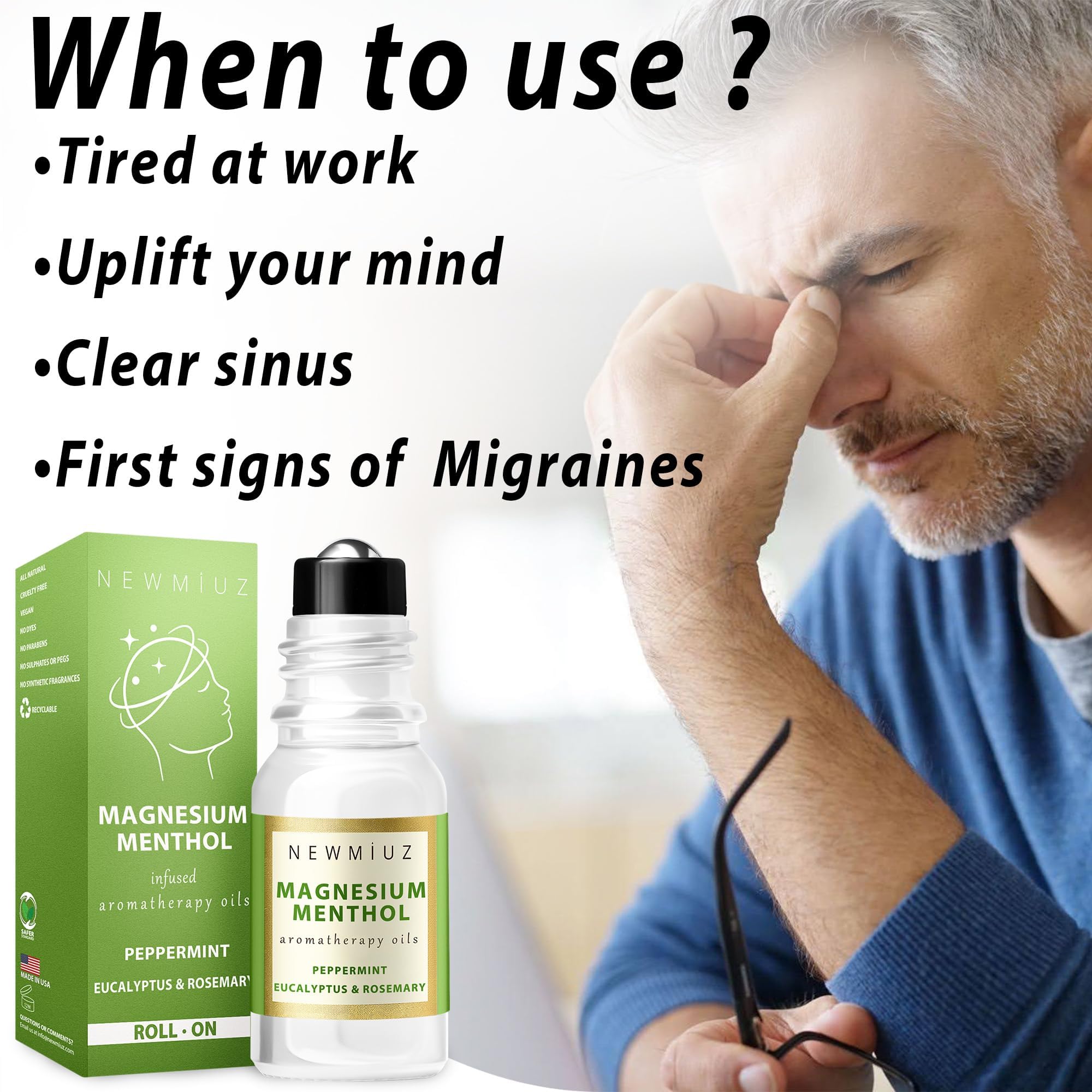 New Miuz rouleau menthol migraine – applicateur sans fuite pratique en déplacement