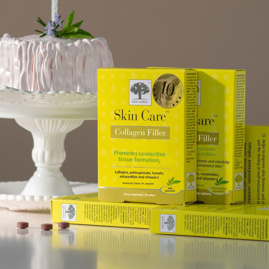 NEW NORDIC Collagen Filler, fabriqué en Suède, étiquette de qualité et pureté.