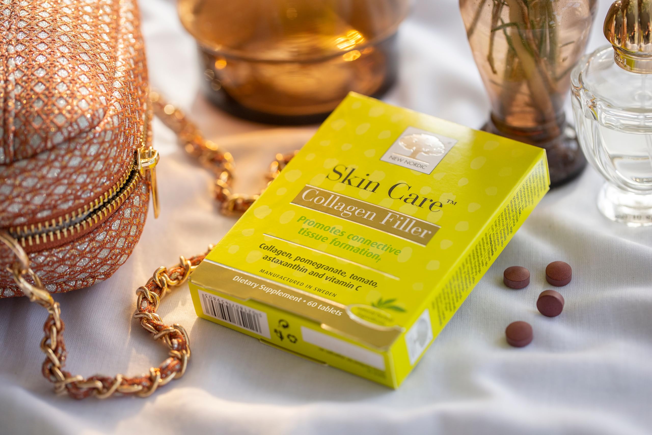 NEW NORDIC Collagen Filler, liste d'ingrédients montrant collagène marin et vitamine C.