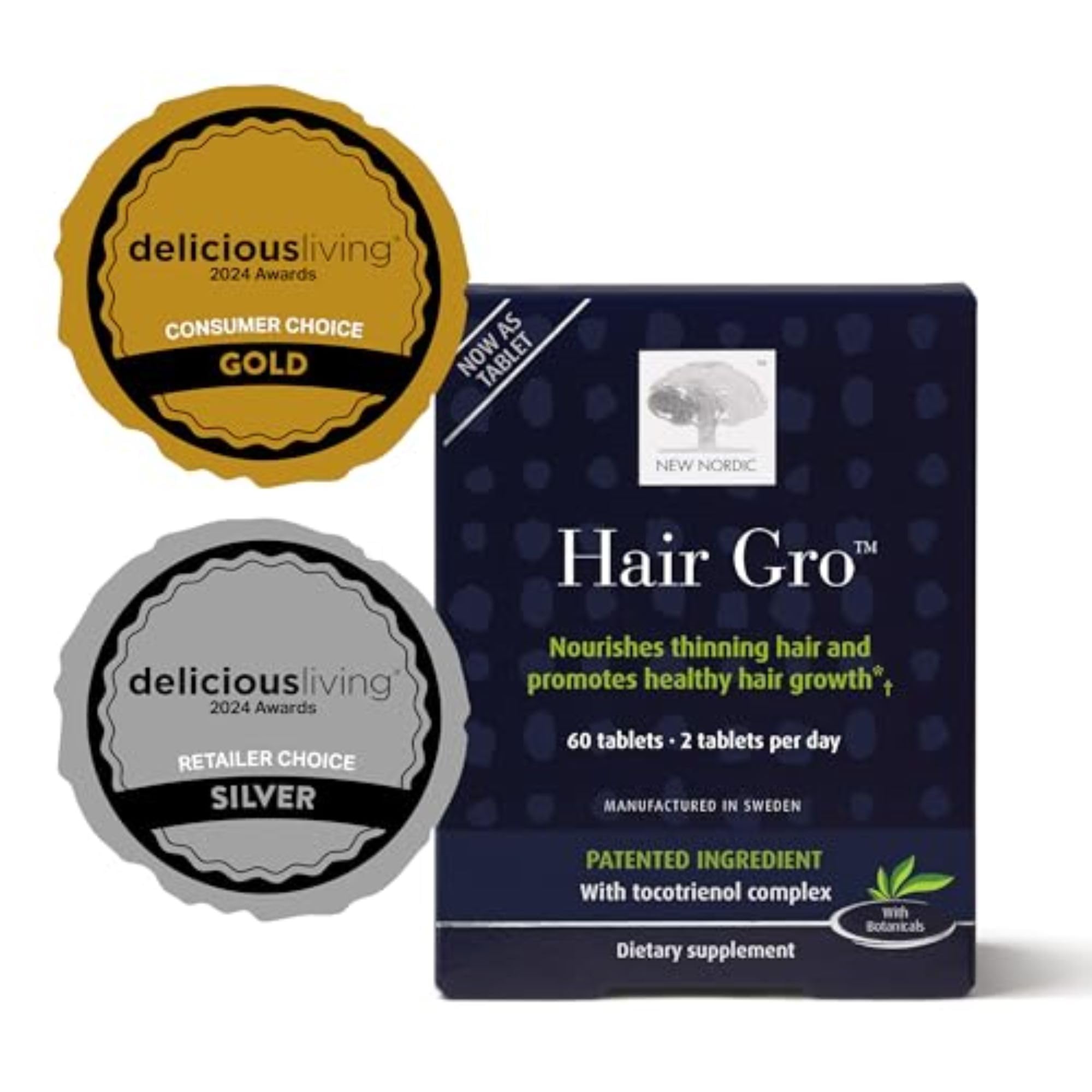 NEW NORDIC Hair GRO : tablettes faciles à avaler pour soutenir la croissance capillaire.
