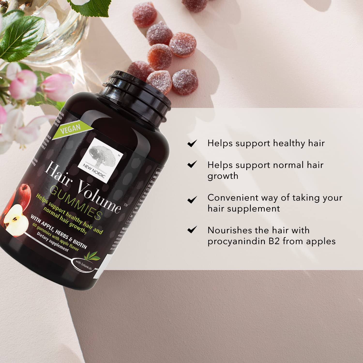 NEW NORDIC Hair Volume Gummies – gommes rouges et texture agréable pour routineACTIVE
