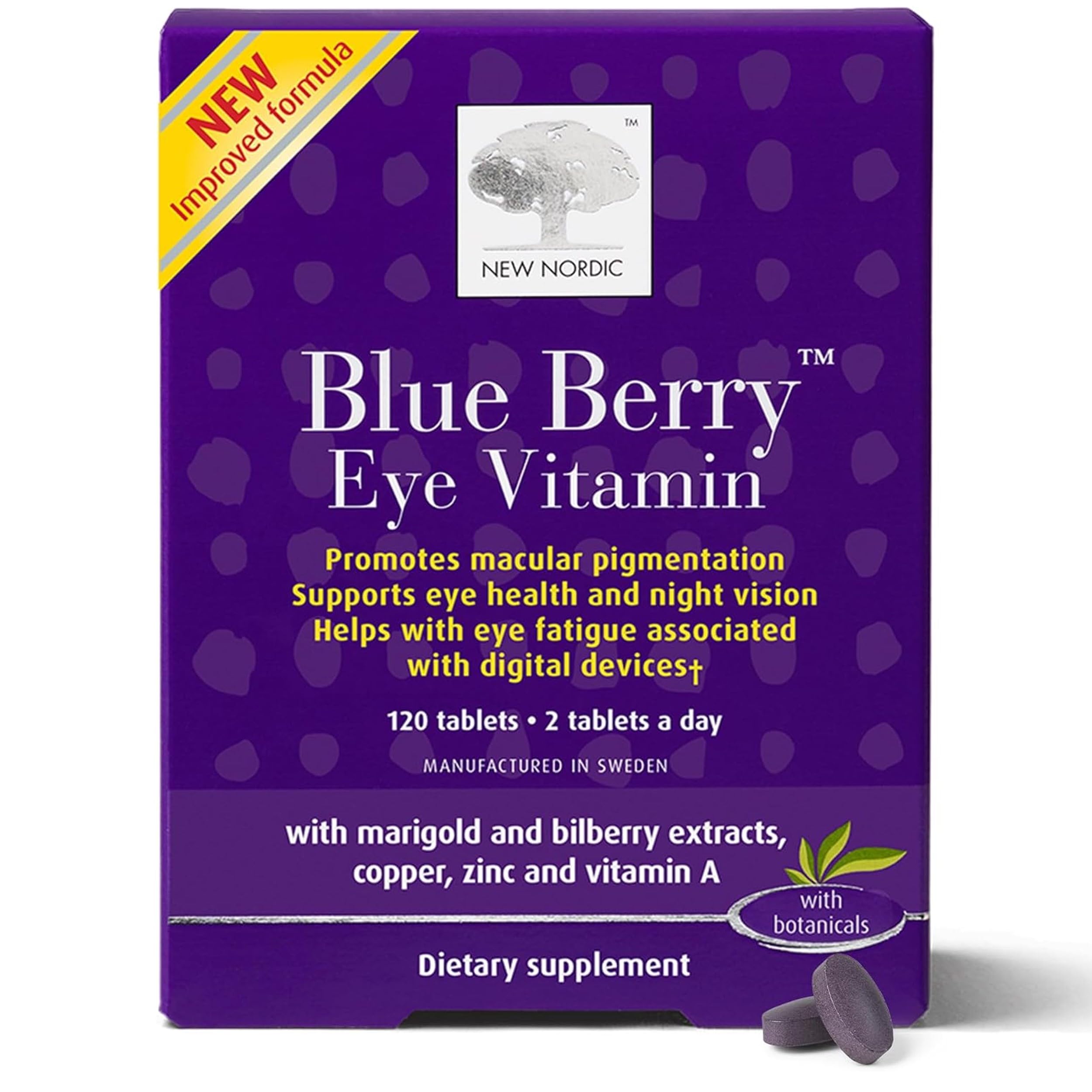 NEW NORDIC Myrtille Yeux Vitamine Luteine photo-produit — soutien potentiel à la pigmentation maculaire