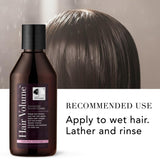 Étiquette du shampooing Volume New Nordic mettant en avant les options véganes et sans cruauté.