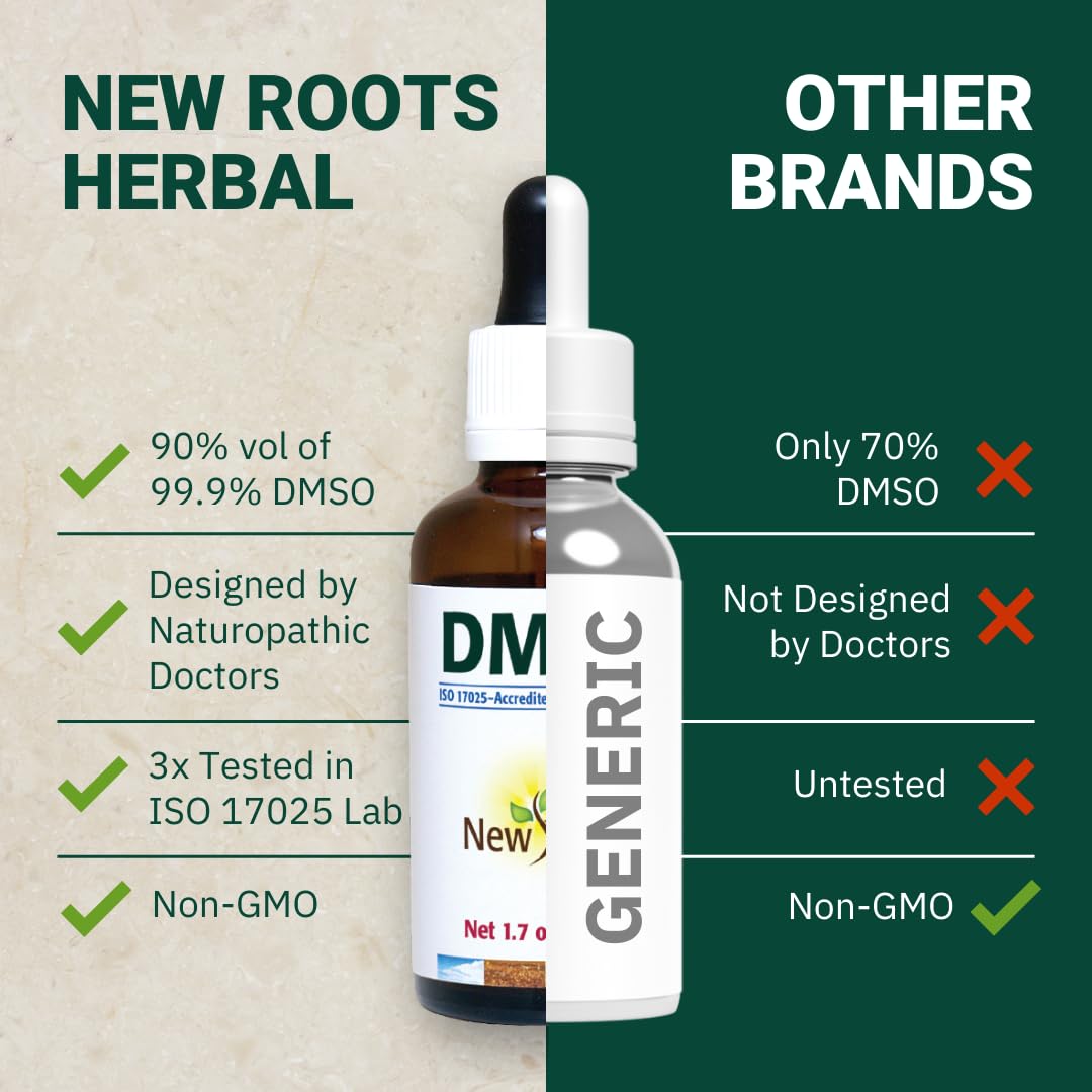 DMSO NEW ROOTS HERBAL en bouteille en verre 50 ml, solution pure et fiable.