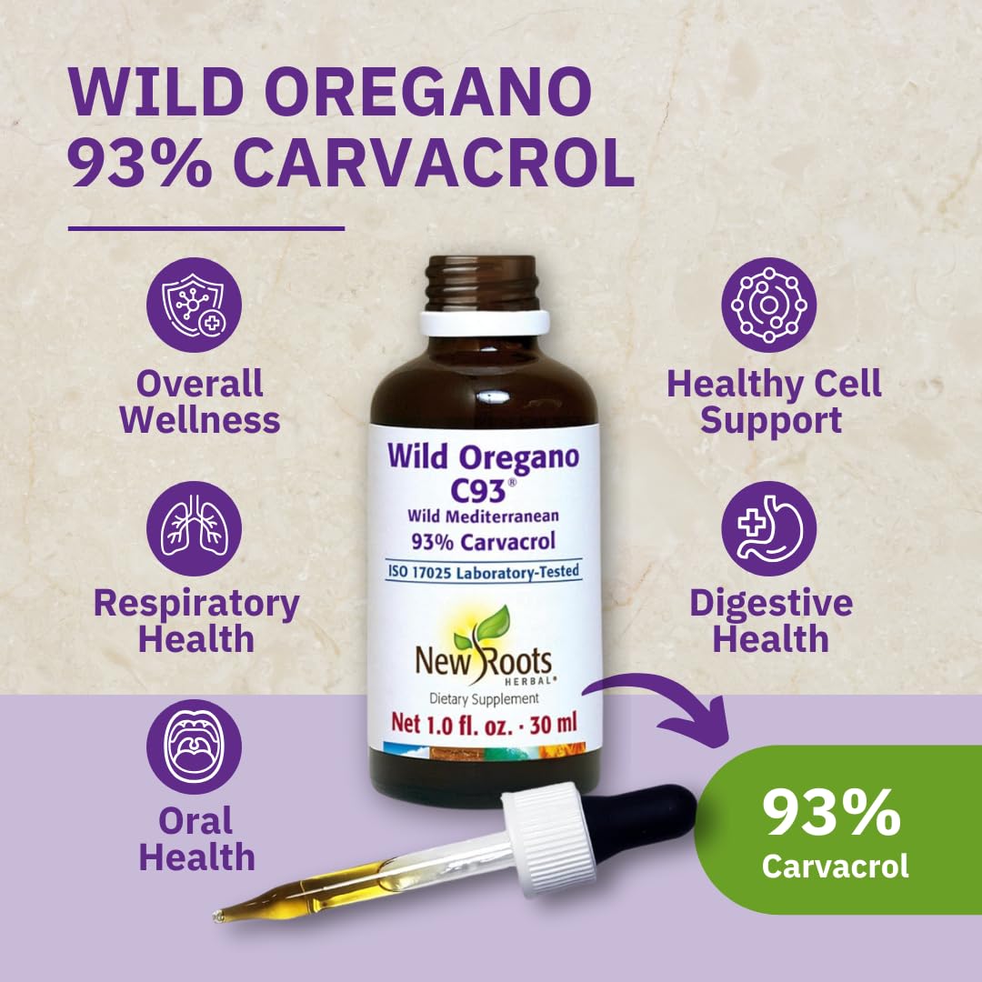 NEW ROOTS HERBAL Gouttes d'origan – doseuse pratique pour des utilisations précises.