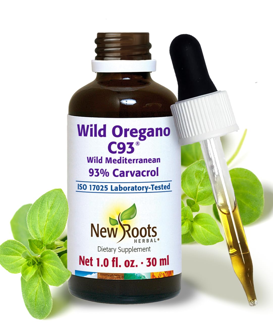 NEW ROOTS HERBAL Huile d'origan sauvage C93 – bouteille compacte et pure pour routine naturelle.
