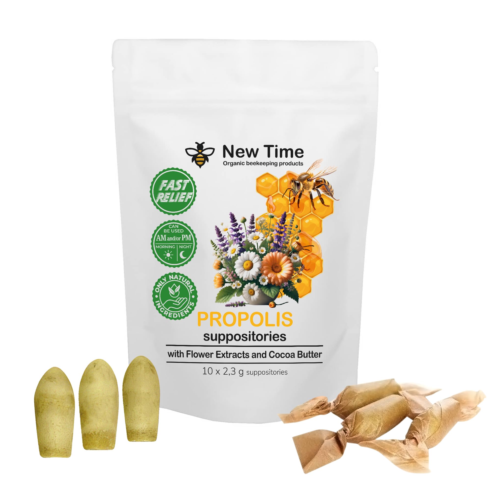 Suppositoires Propolis Confort New Time Organic, pack prêt pour l'usage quotidien en douceur