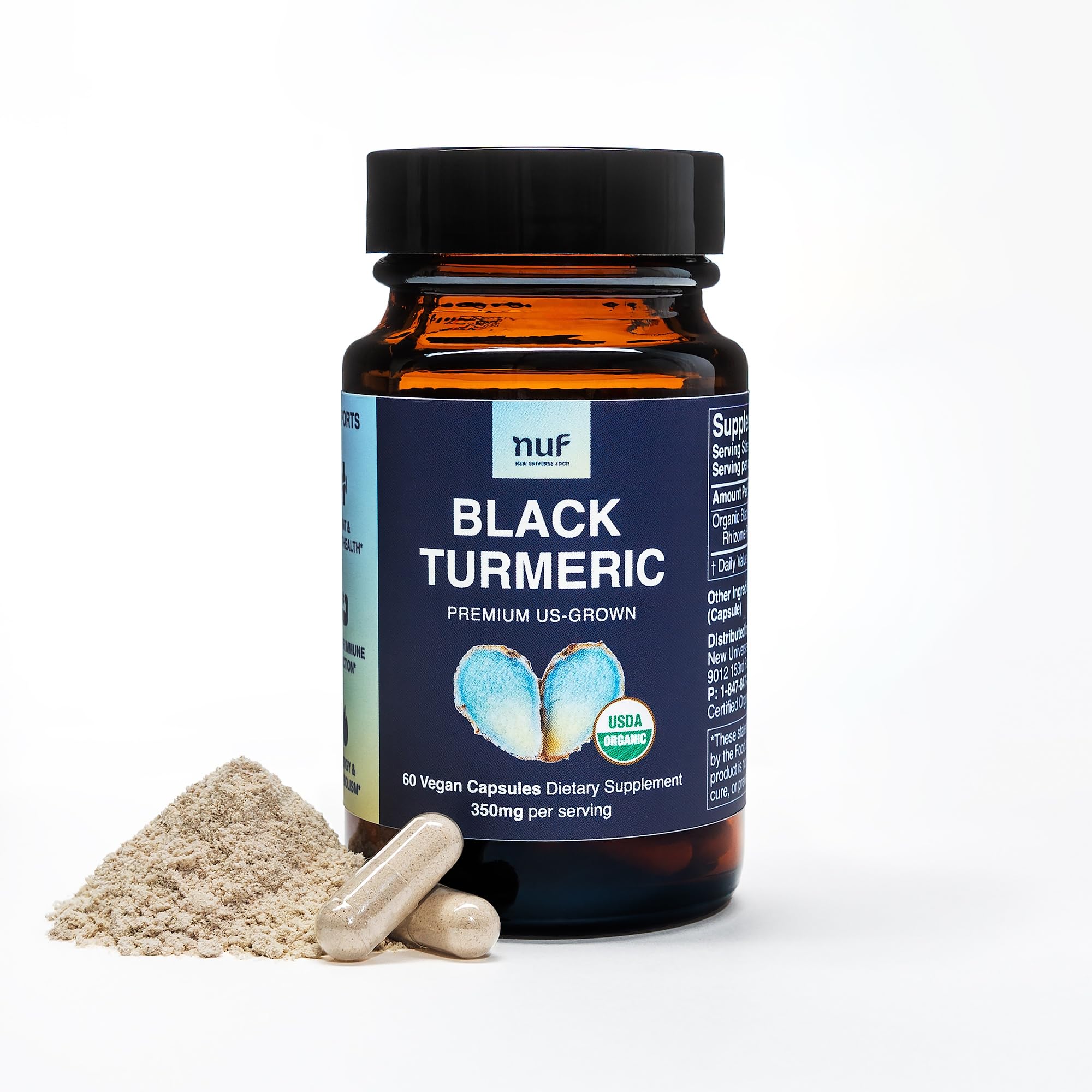 NUF Curcuma Noir – format capsules pratique soutenant mobilité et bien-être potentiel.