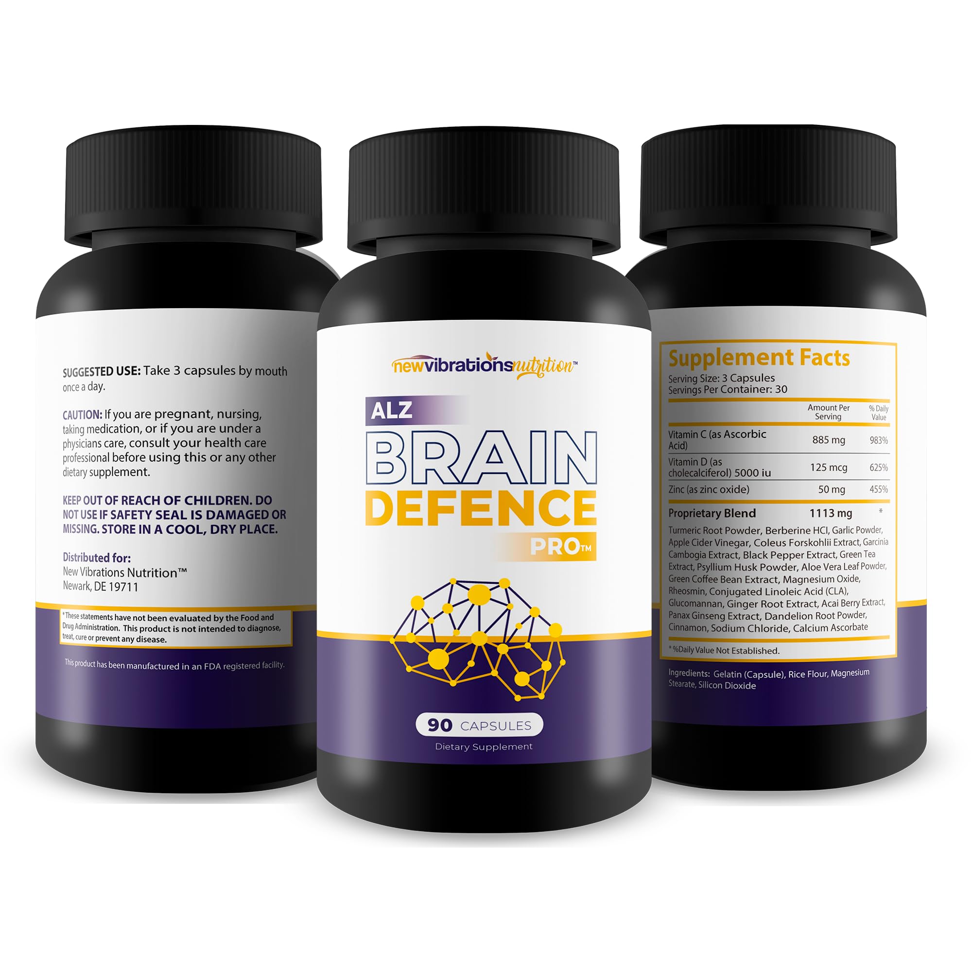 New Vibrations Brain Defence Pro - étiquette fabrication aux États-Unis, normes de qualité