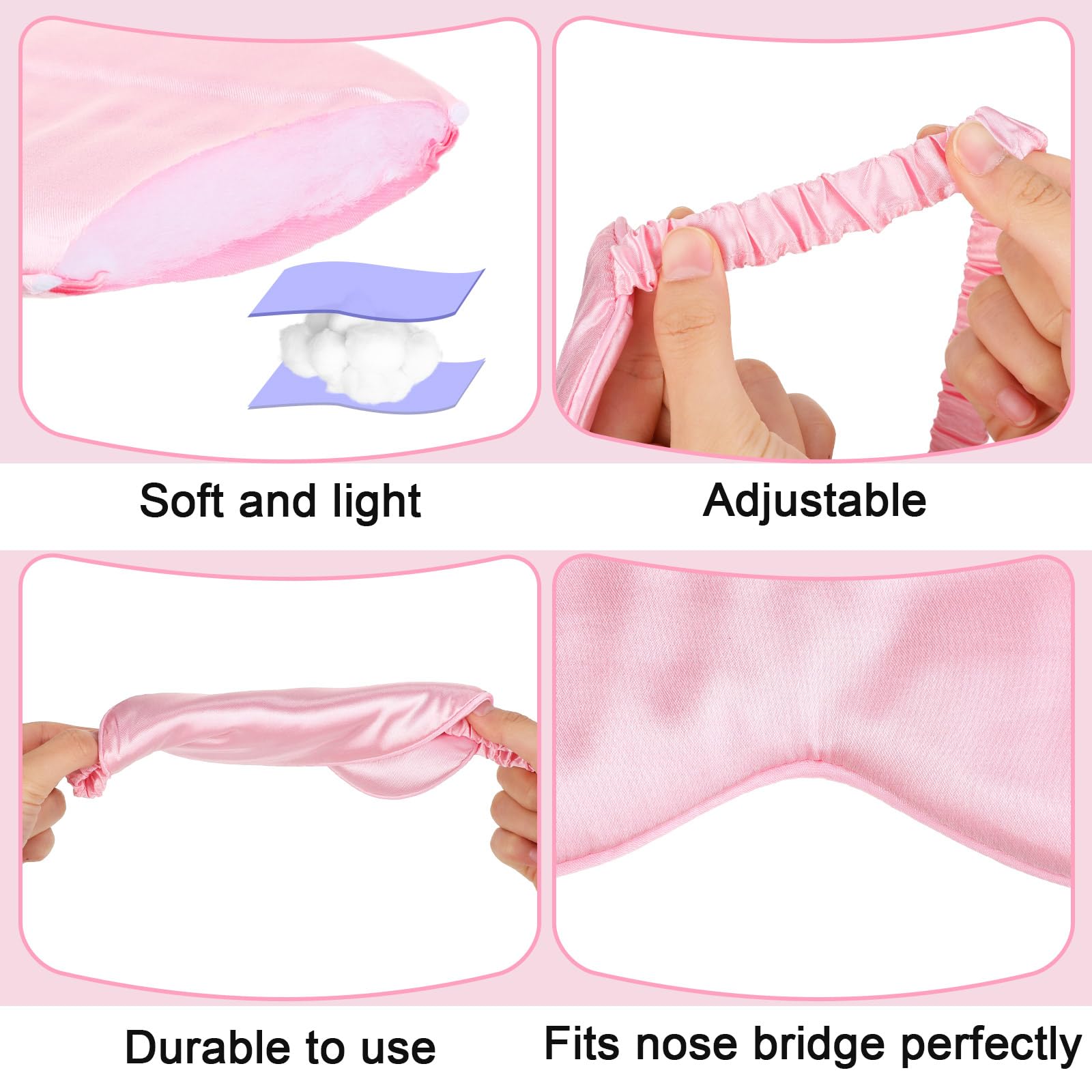 Utilisations variées du masque Newcotte rose, voyage et repos à domicile.