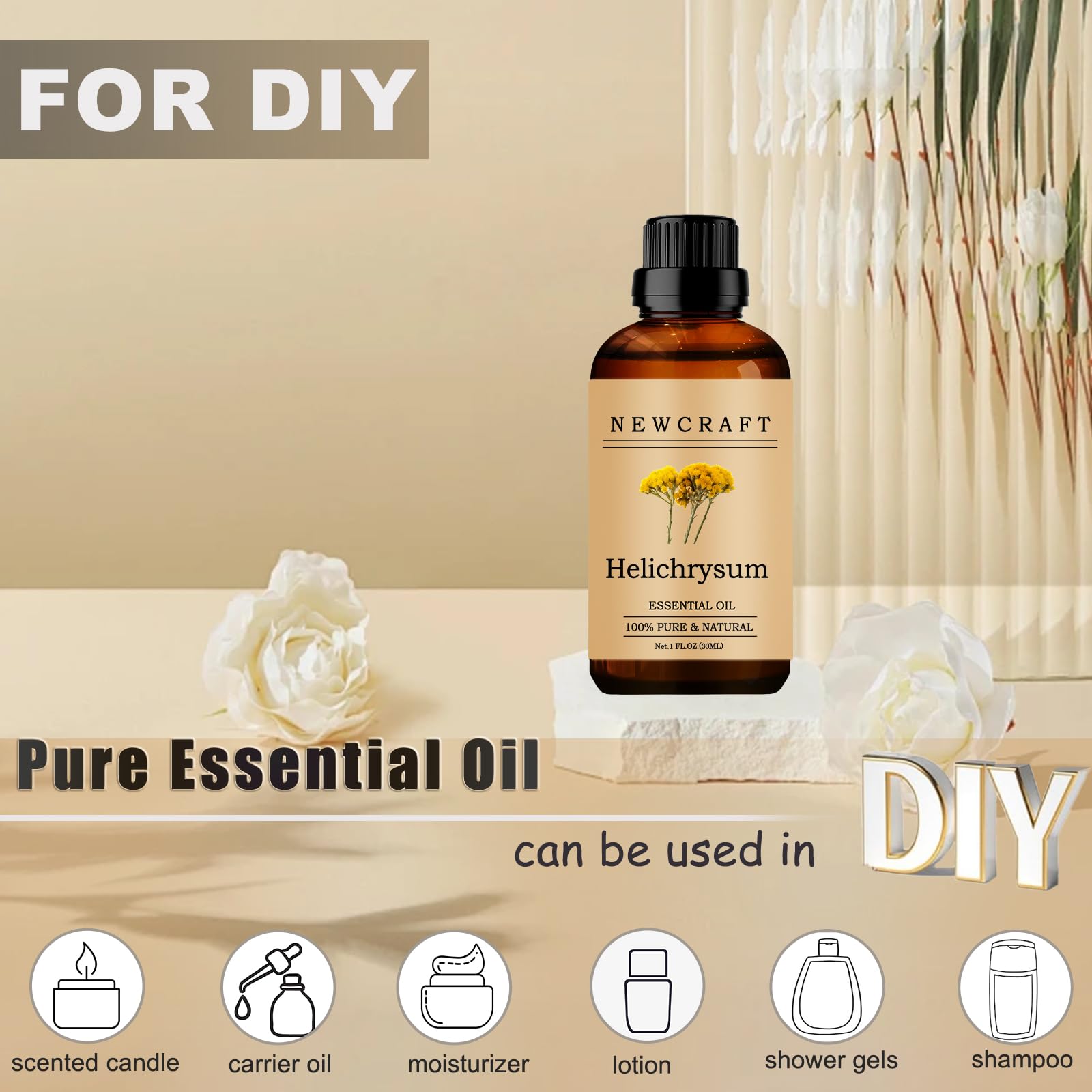 Soin peau: ajout 1–2 gouttes dans tonique ou sérum pour routine quotidienne.